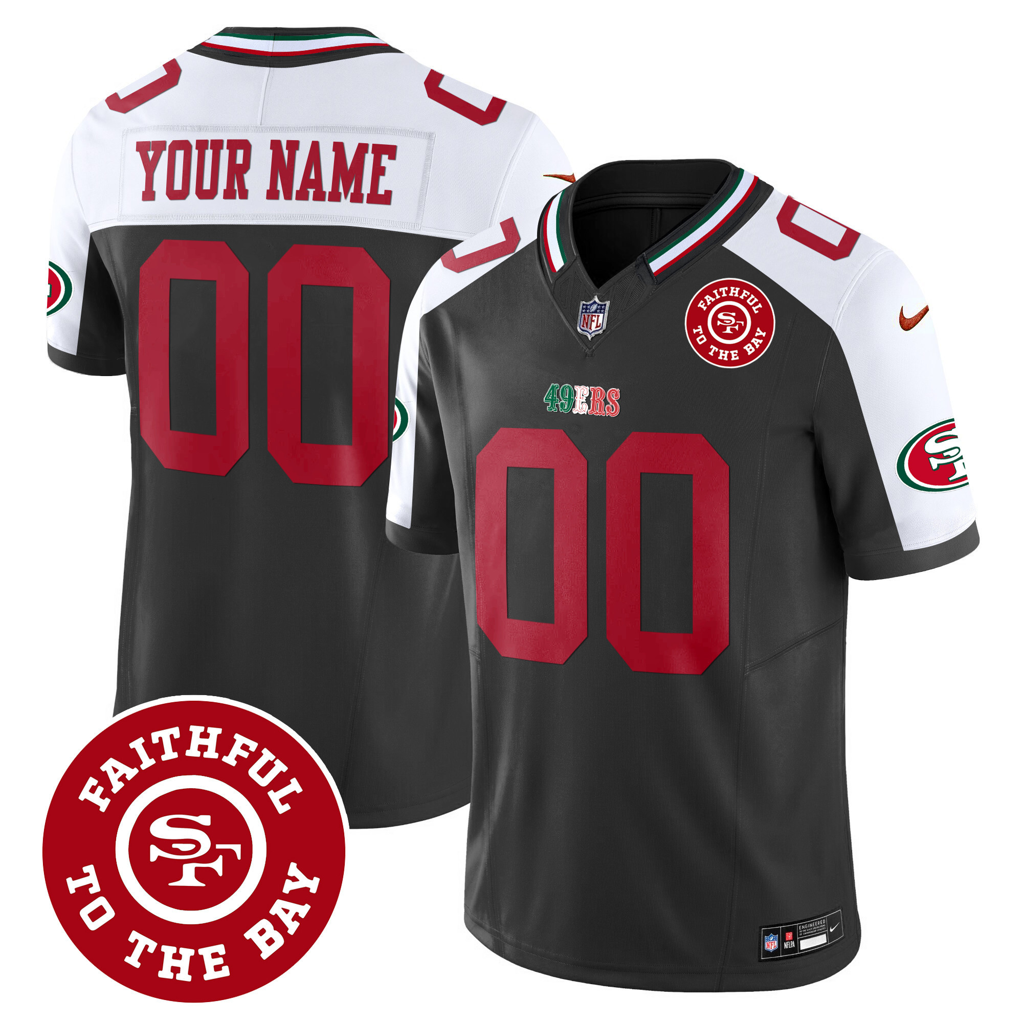 Men's San Francisco 49ers Mexico Faithful To The Bay Patch Vapor Custom Black Alternate Jersey - All Stitched