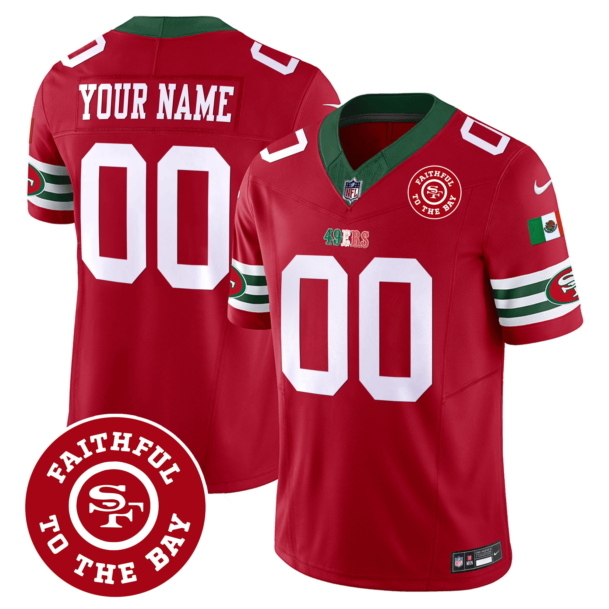 Men's San Francisco 49ers Mexico Faithful To The Bay Patch Vapor Custom Red Jersey - All Stitched