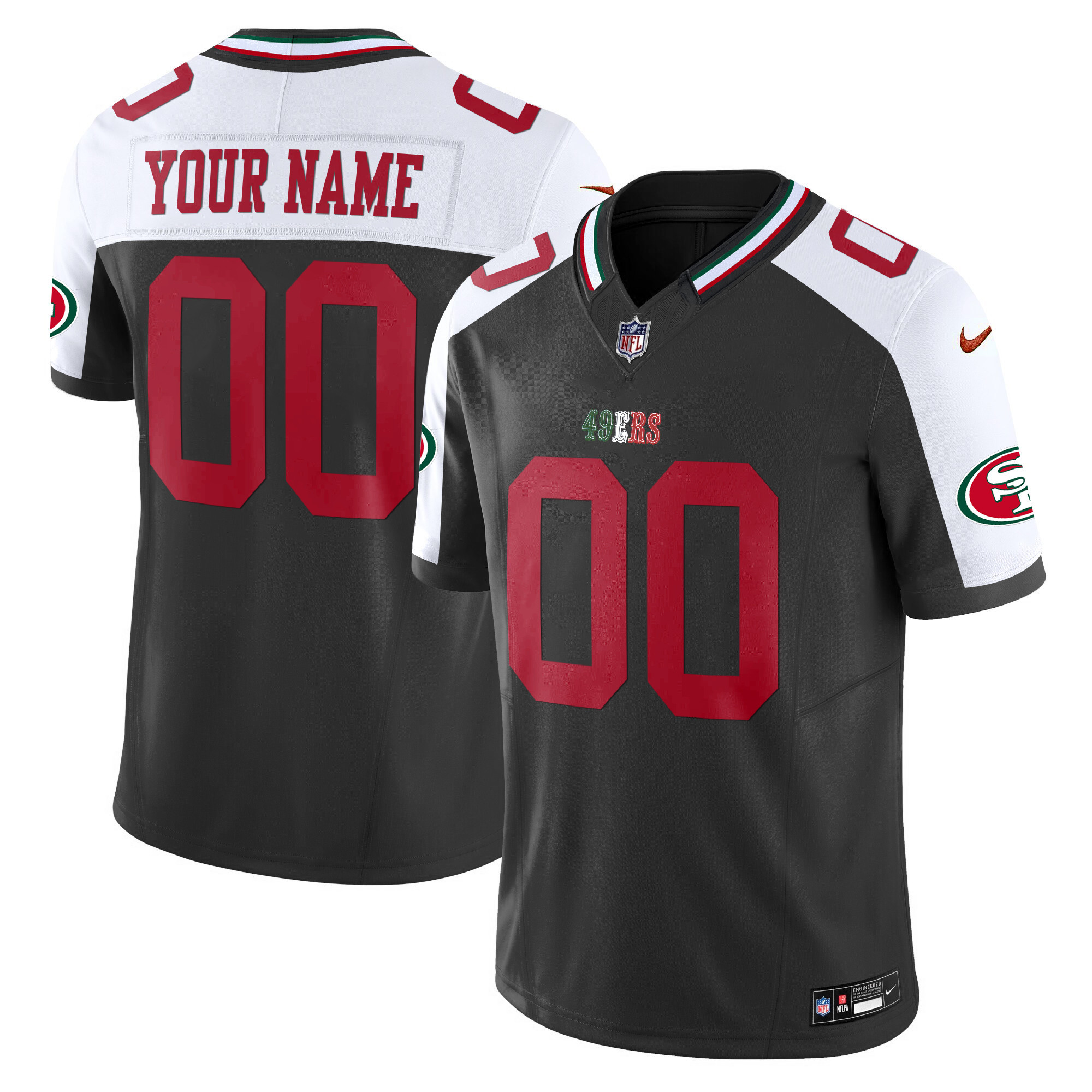 Men's San Francisco 49ers Mexico Vapor Custom Black Alternate Jersey V2 - All Stitched