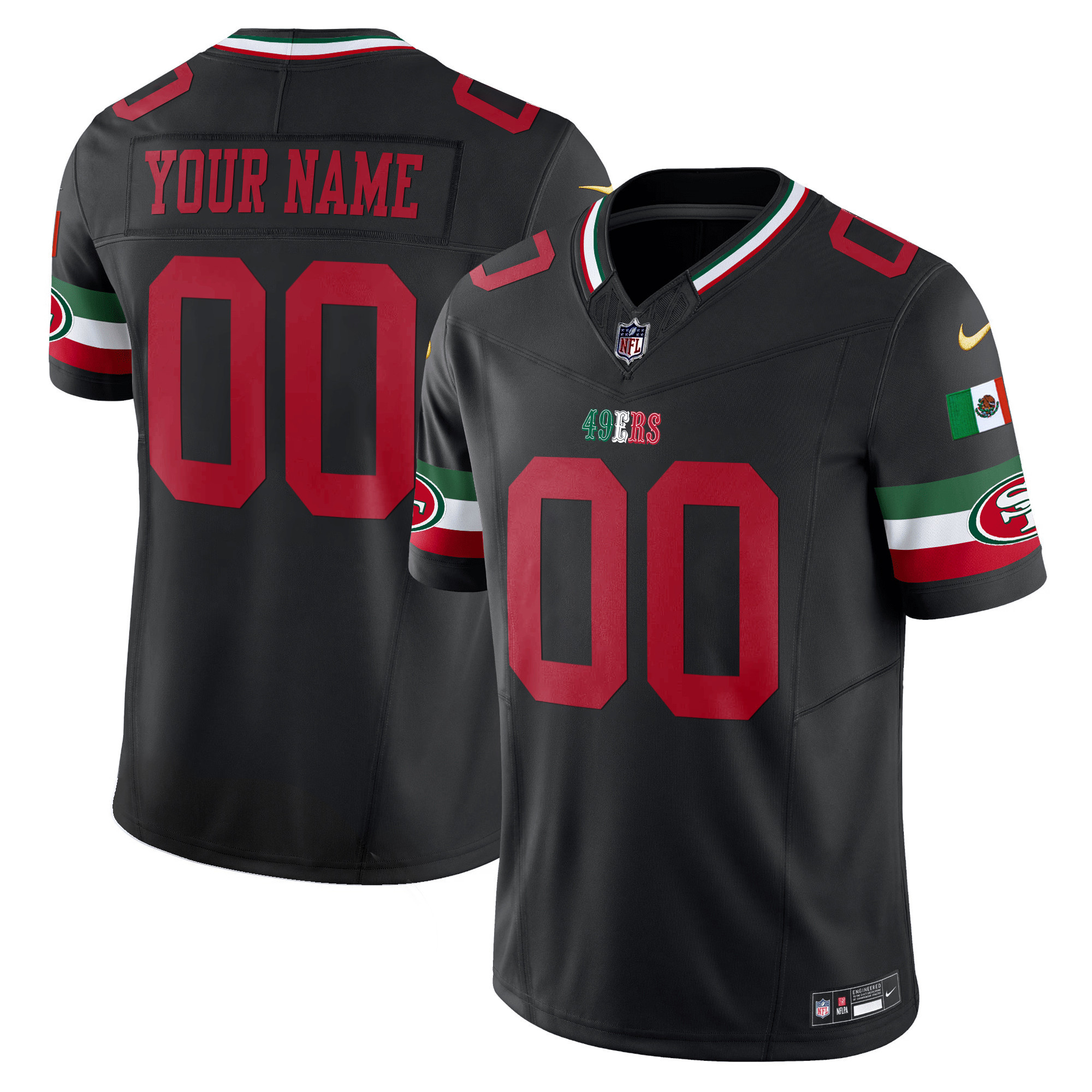 Men's San Francisco 49ers Mexico Vapor Custom Black Jersey V2 - All Stitched