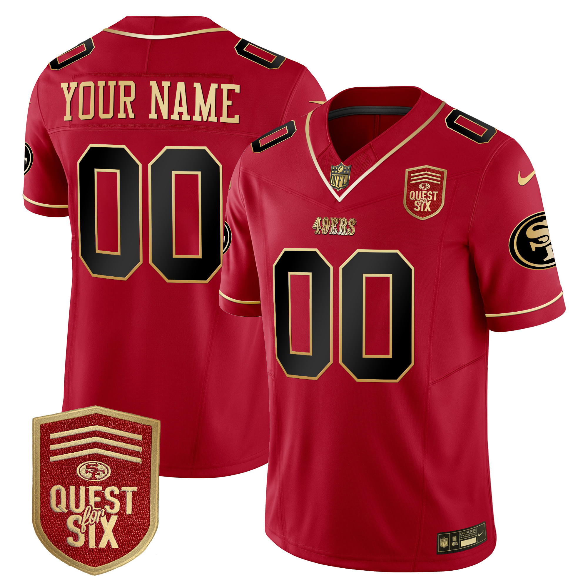 Men's San Francisco 49ers Quest For Six Patch Vapor Limited Custom Scarlet Limited Jersey - All Stitched