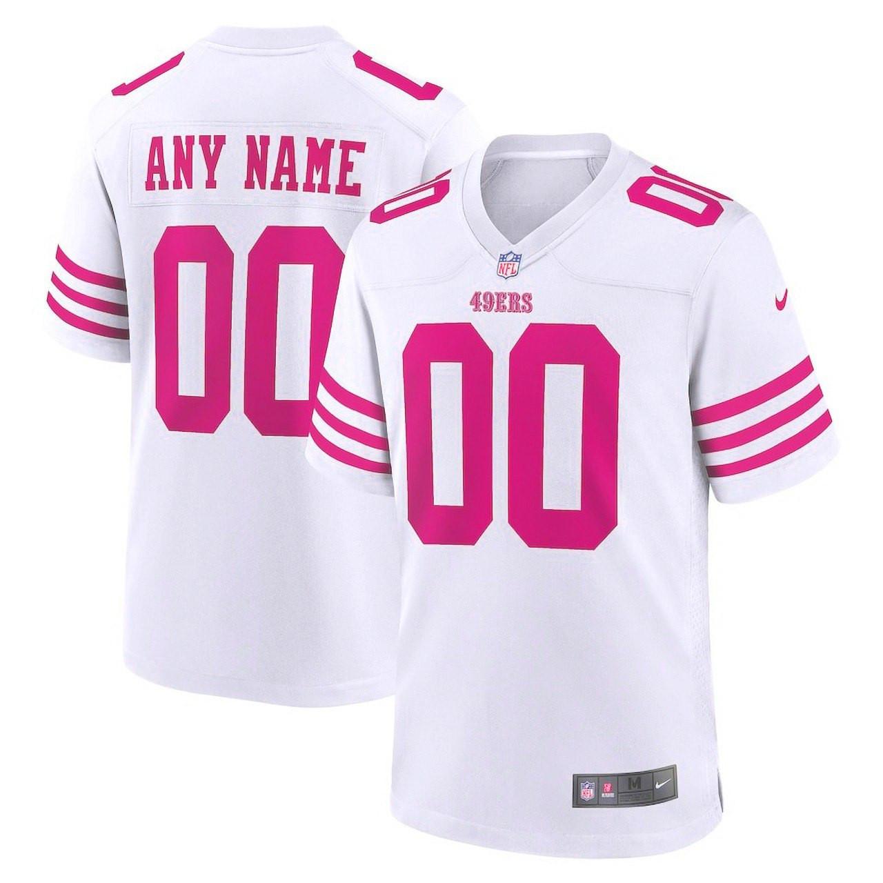 Men's San Francisco 49ers White Pink Custom White Jersey - All Stitched