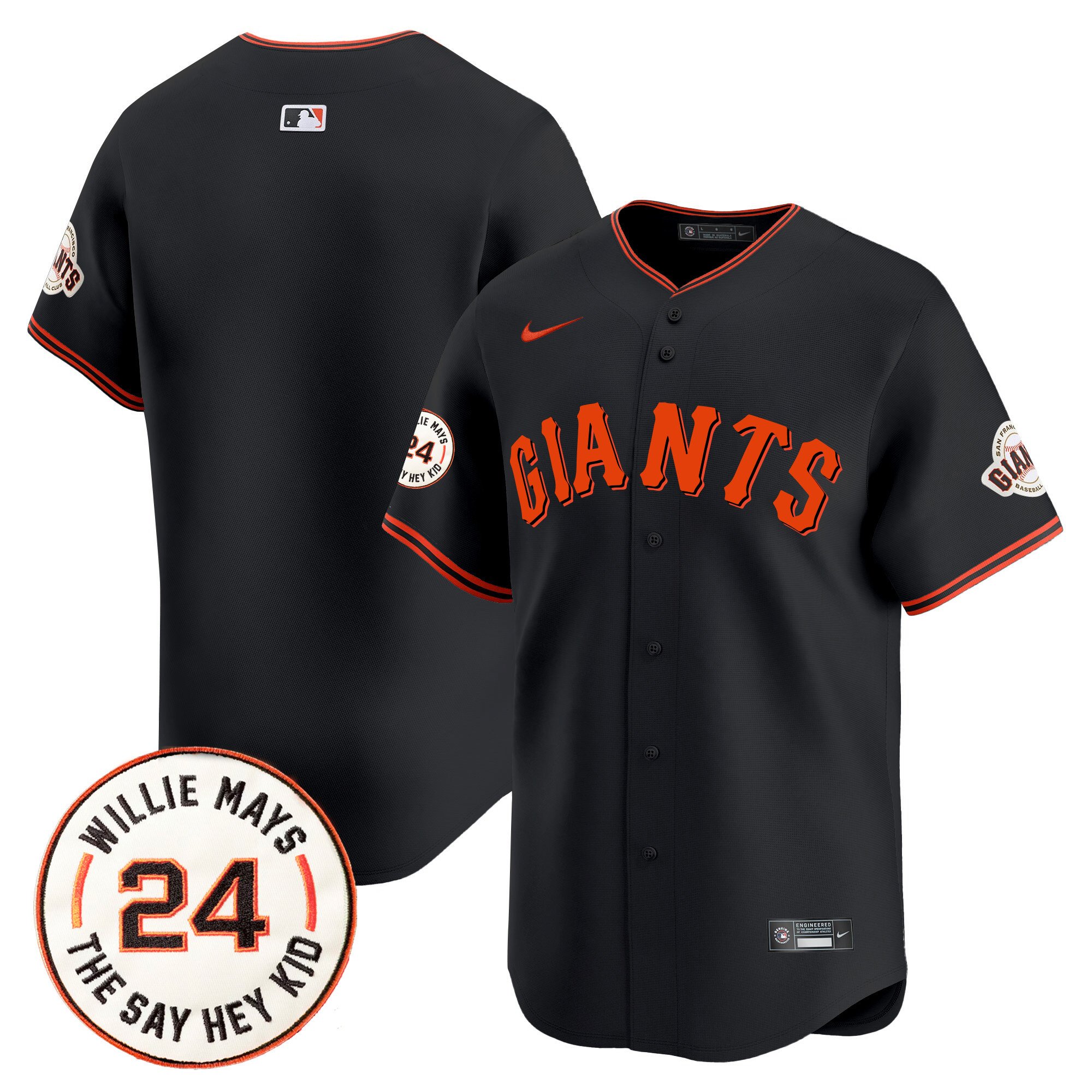 Men's San Francisco Giants 2024 Willie Mays Patch Vapor Premier Limited Black Jersey V6 - All Stitched