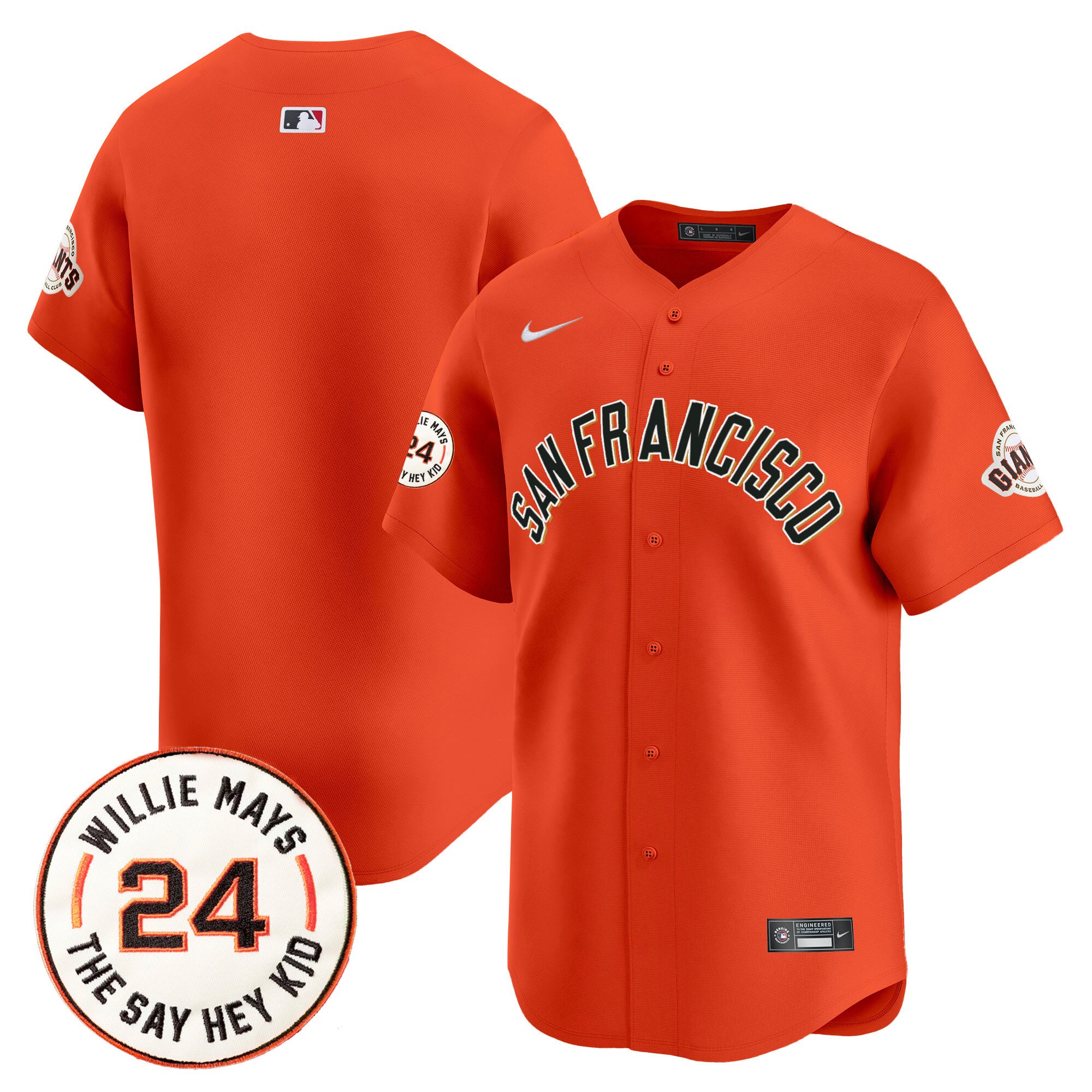 Men's San Francisco Giants 2024 Willie Mays Patch Vapor Premier Limited Orange Jersey V5 - All Stitched