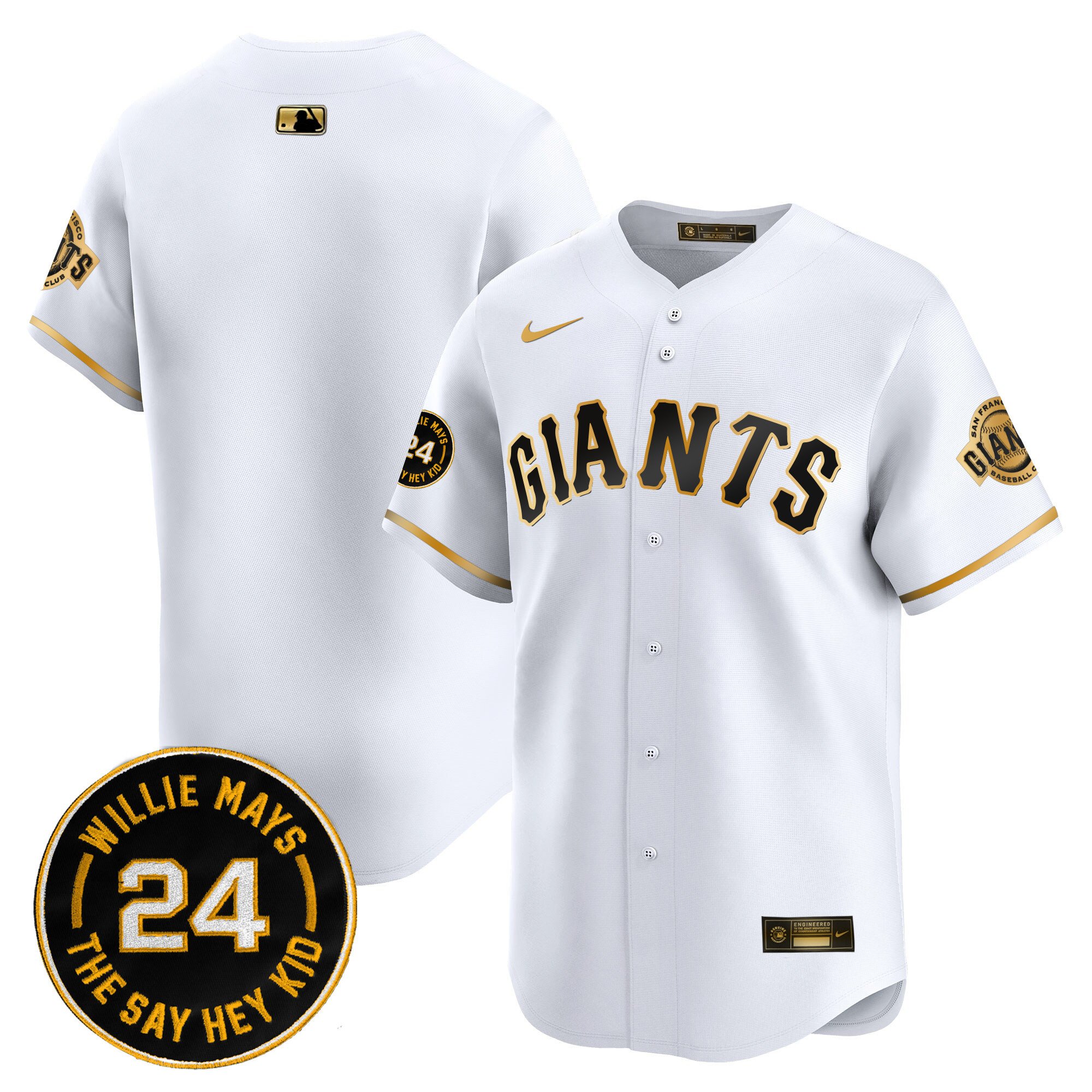 Men's San Francisco Giants 2024 Willie Mays Patch Vapor Premier Limited White Gold Jersey V6 - All Stitched