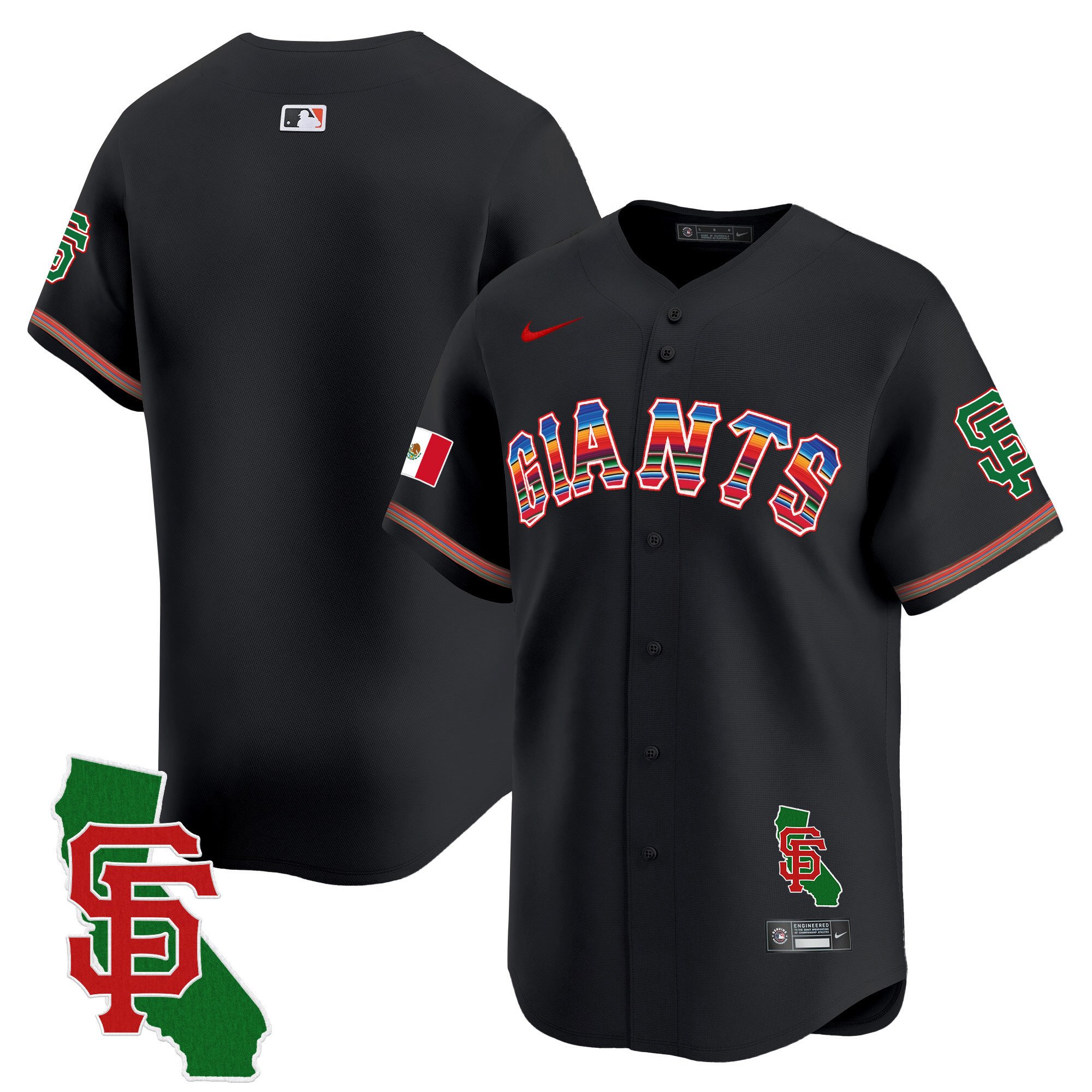 Men's San Francisco Giants Mexico California Patch Vapor Premier Limited Black Jersey - All Stitched