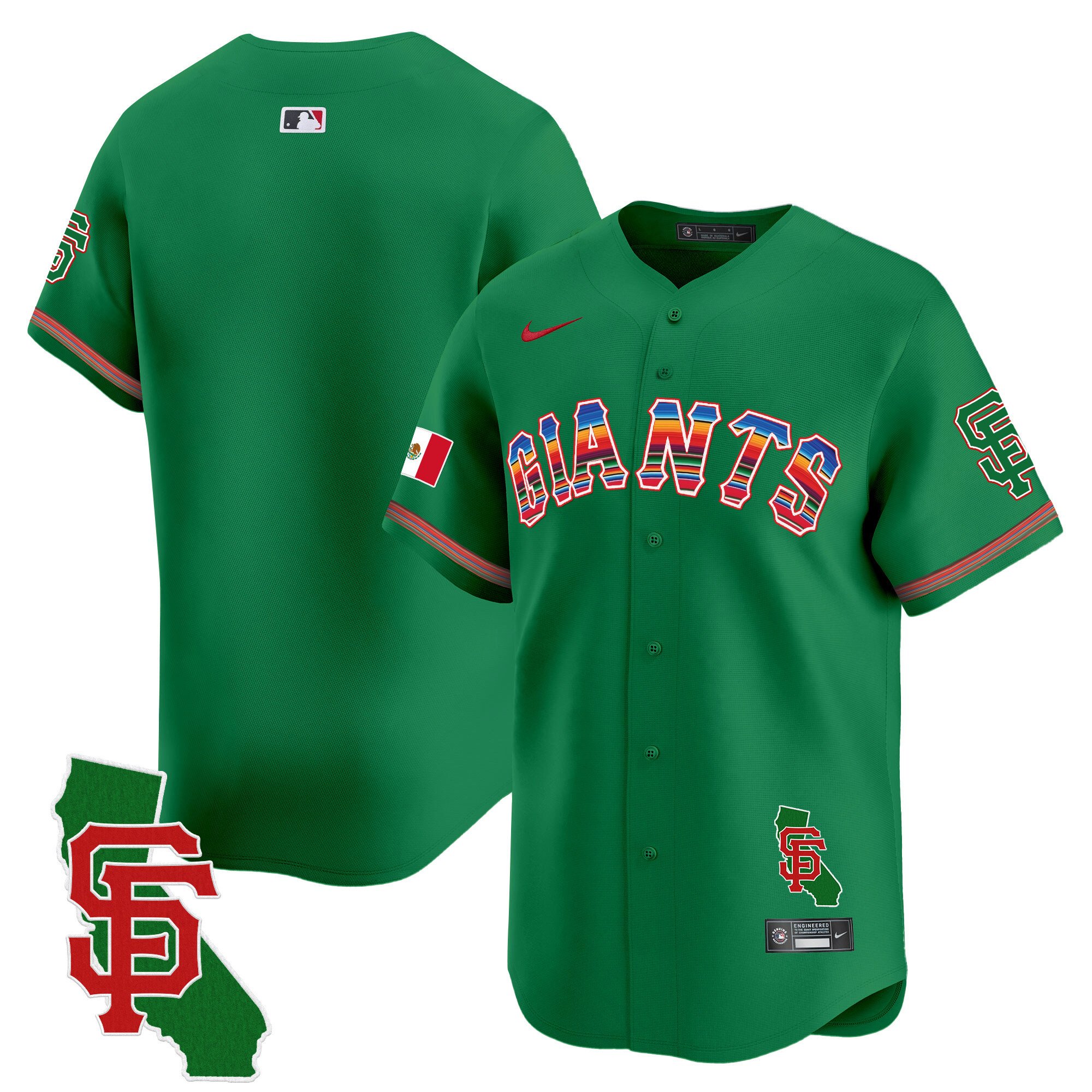 Men's San Francisco Giants Mexico California Patch Vapor Premier Limited Green Jersey - All Stitched