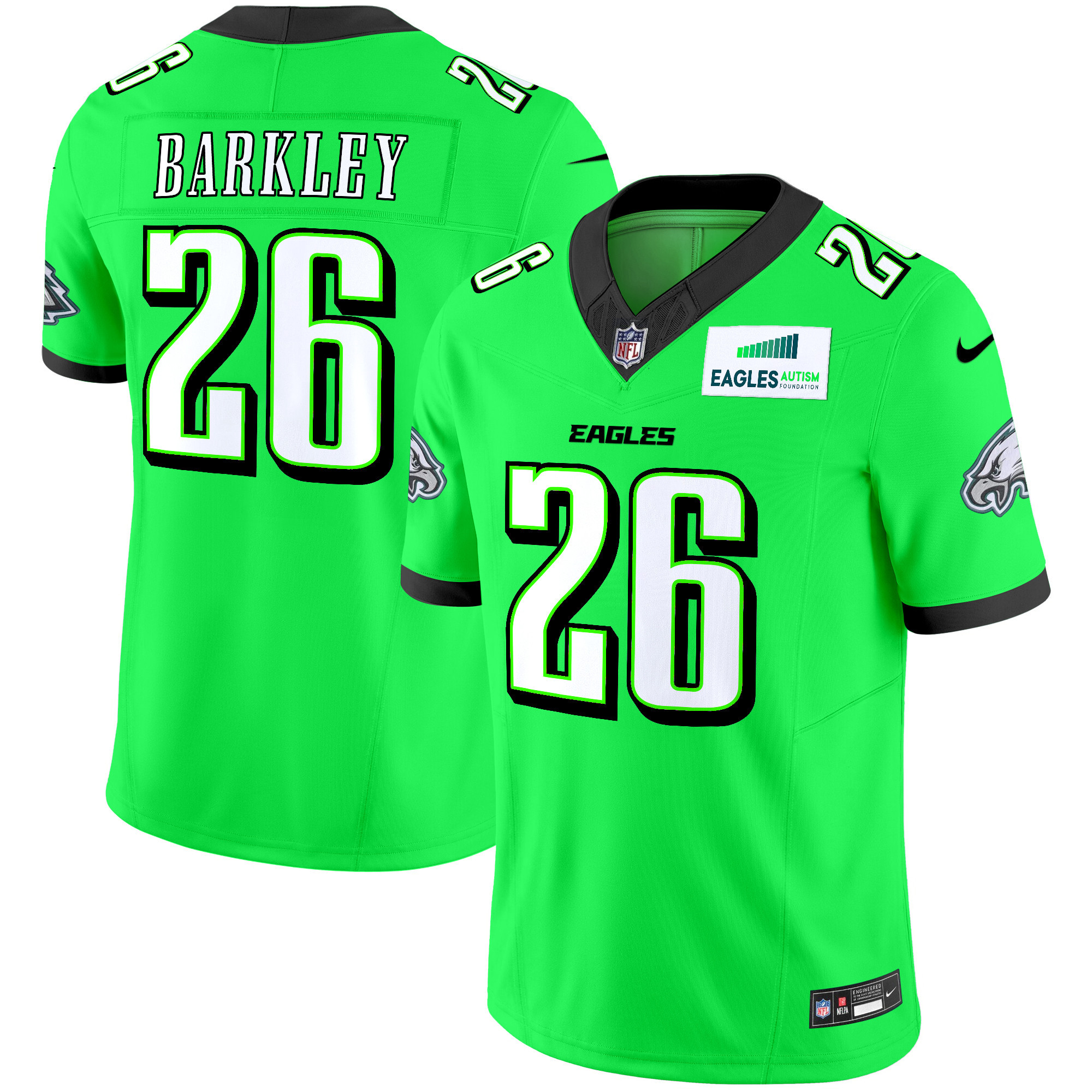 Men's Saquon Barkley Philadelphia Eagles Autism Foundation Patch Vapor Limited Green Neon Jersey - All Stitched