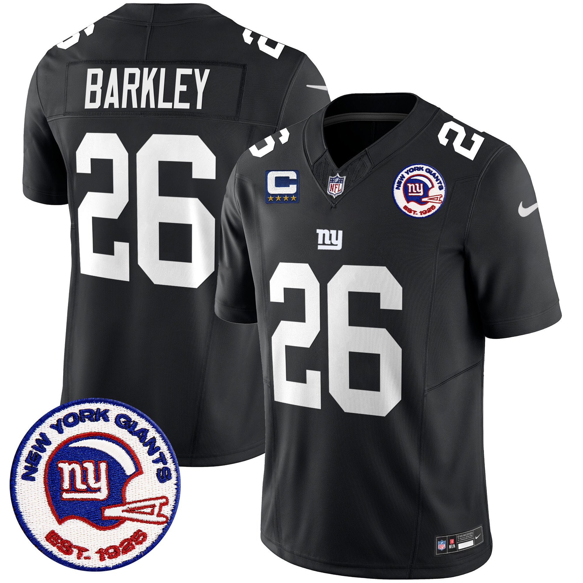 Men's Saquon Barkley San Francisco Giants Est 1925 Patch Vapor Limited Black Jersey - All Stitched