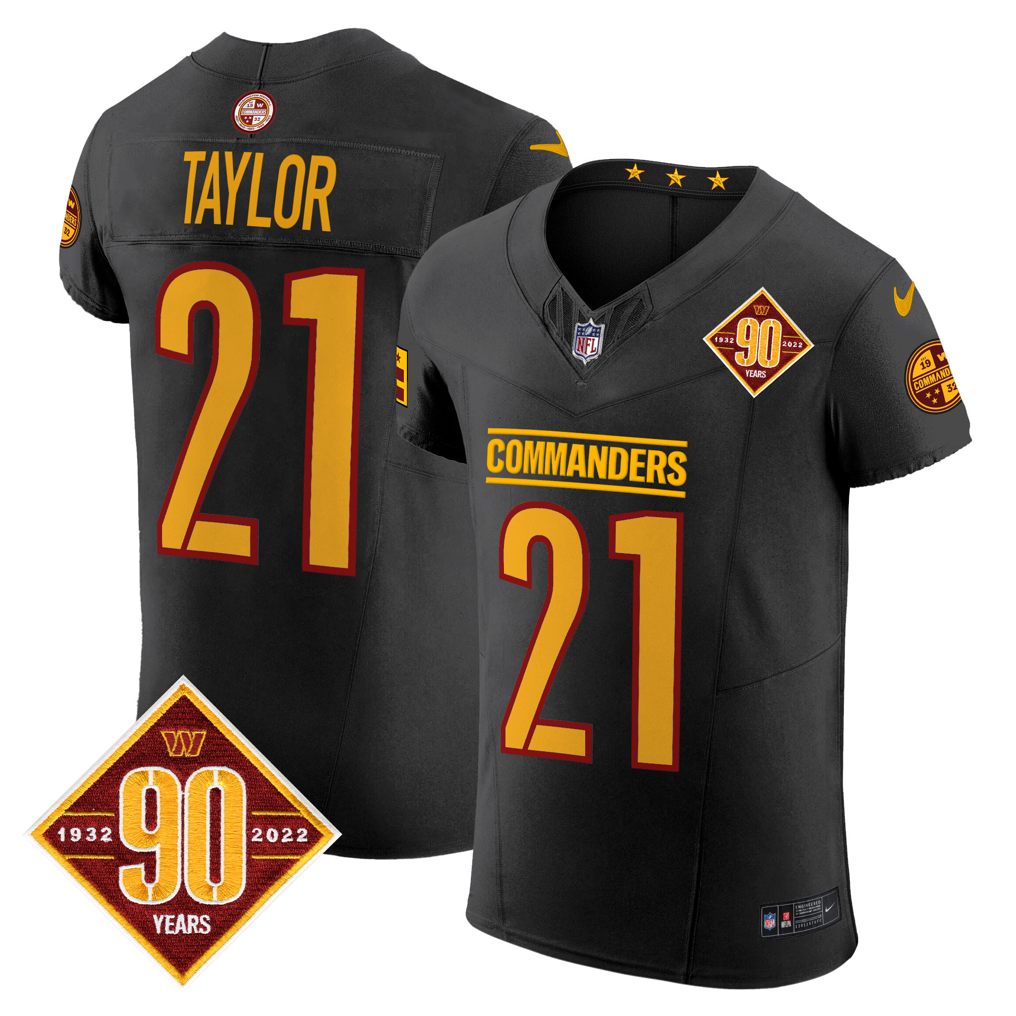 Men's Sean Taylor Washington Commanders 90th Anniversary Patch Vapor Elite Black Jersey - All Stitched
