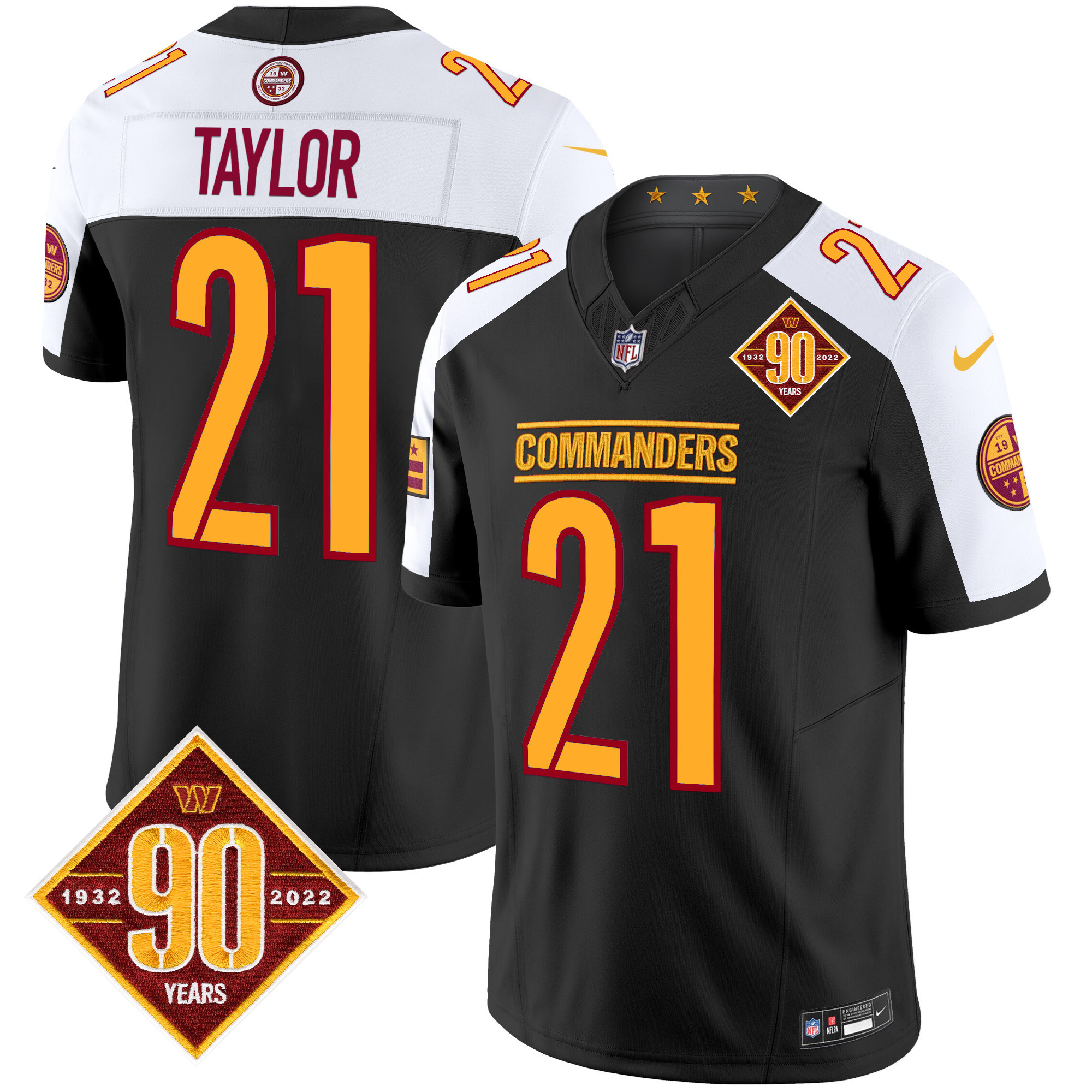 Men's Sean Taylor Washington Commanders 90th Anniversary Patch Vapor Limited Black Alternate Jersey - All Stitched