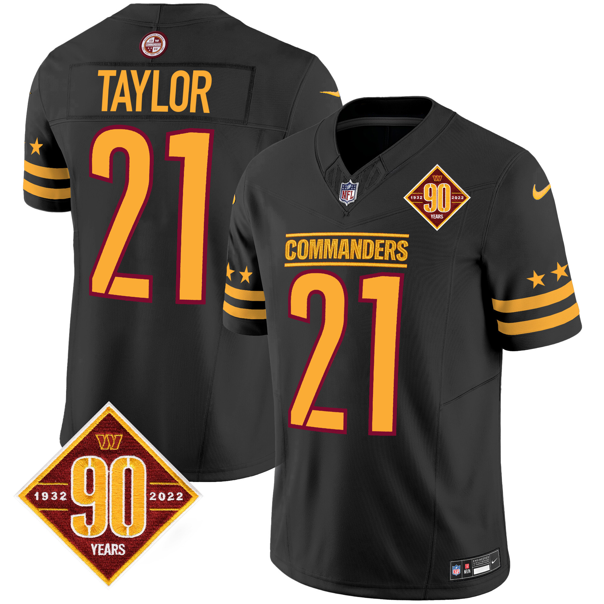Men's Sean Taylor Washington Commanders 90th Anniversary Patch Vapor Limited Black Jersey - All Stitched