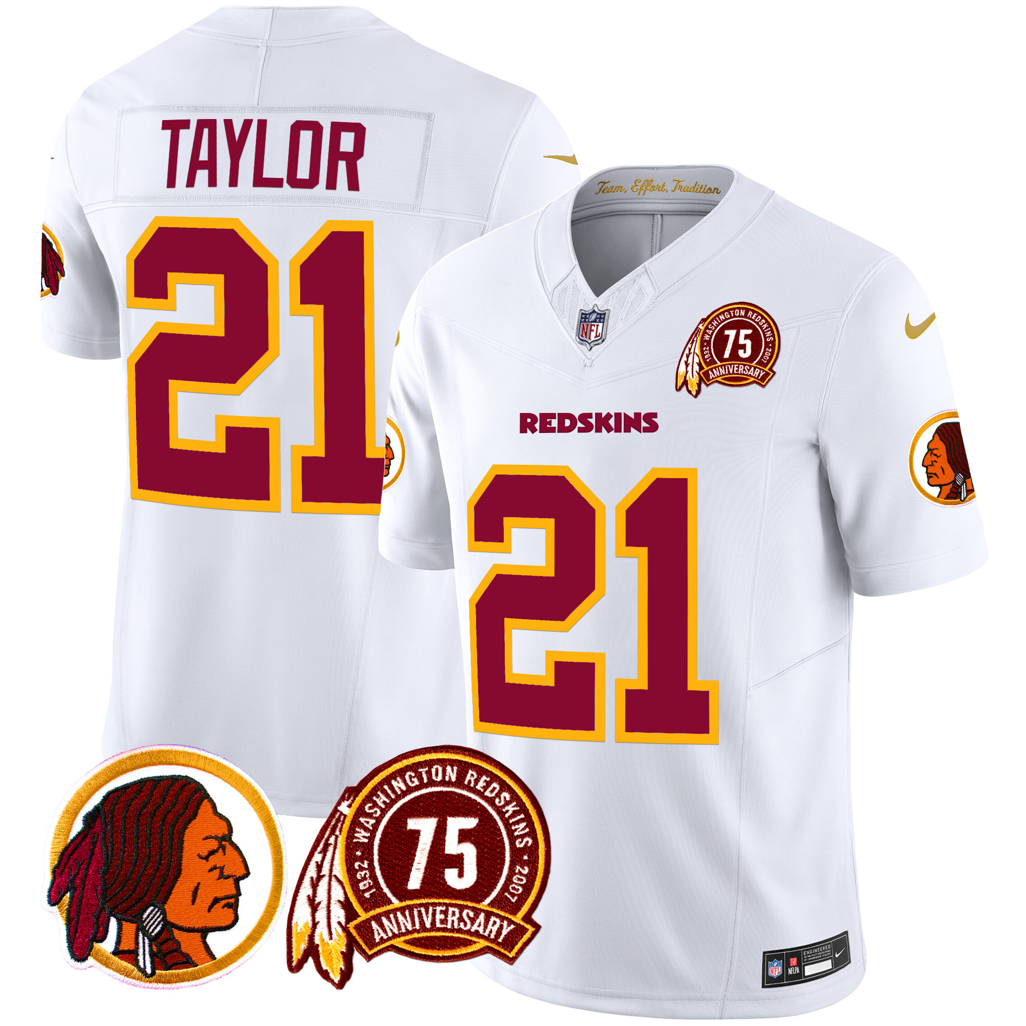 Men's Sean Taylor Washington Redskins 75th Patch Throwback Vapor Limited White Jersey - All Stitched