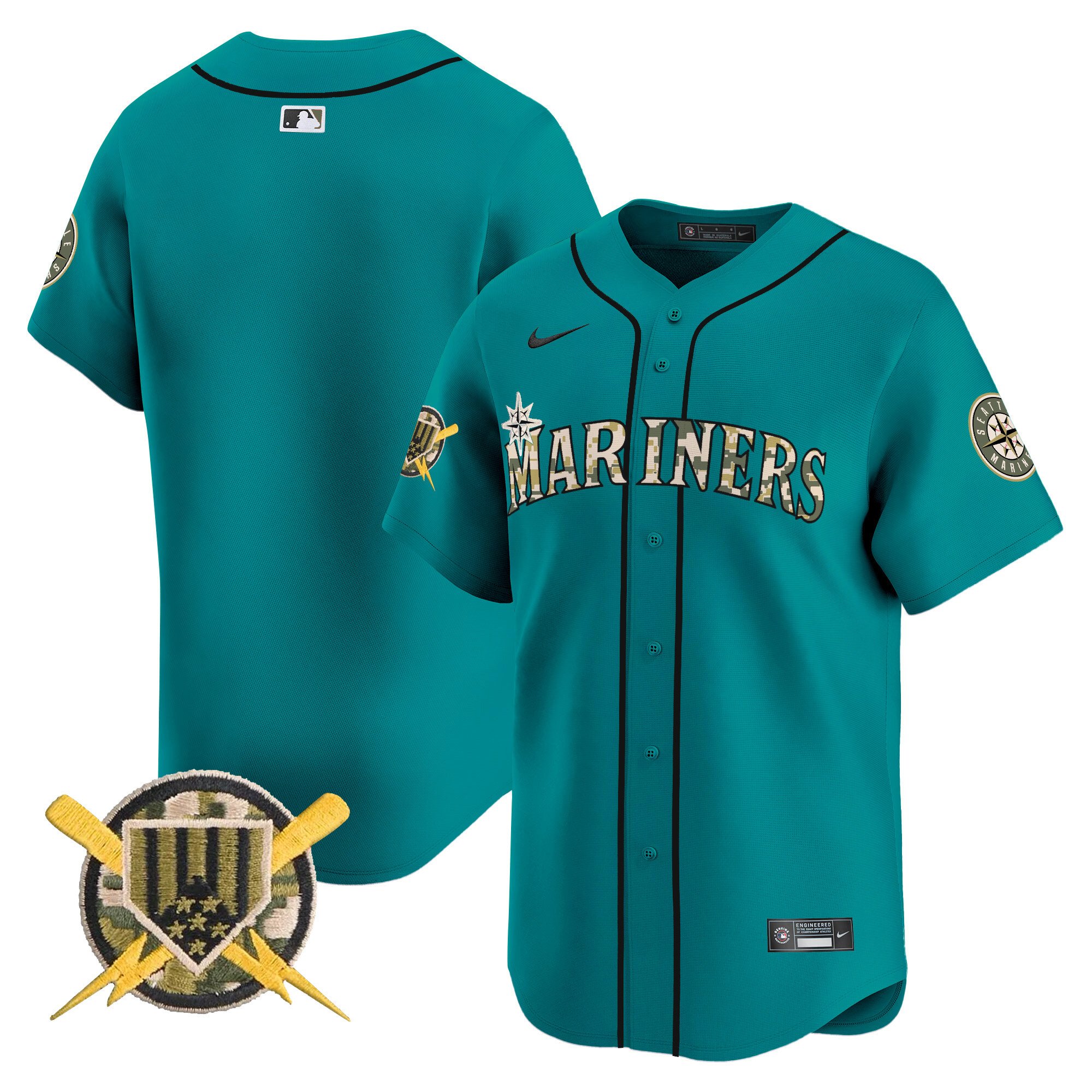 Men's Seattle Mariners Armed Forces Day Vapor Premier Limited Aqua Jersey - All Stitched