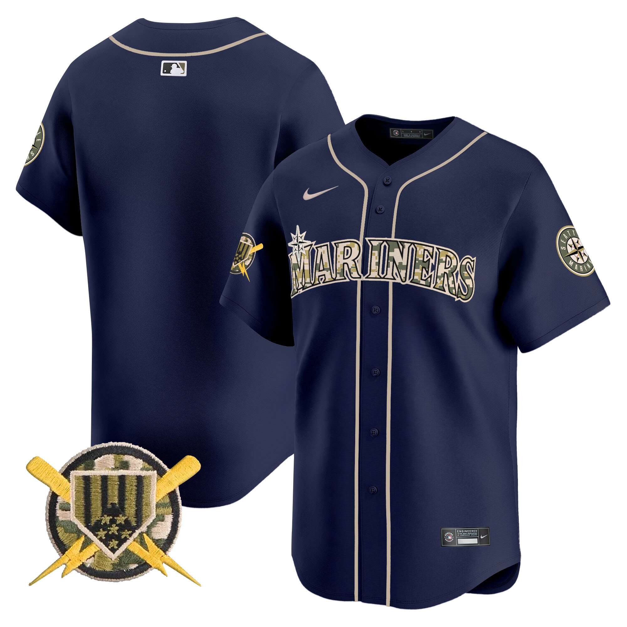 Men's Seattle Mariners Armed Forces Day Vapor Premier Limited Navy Jersey - All Stitched