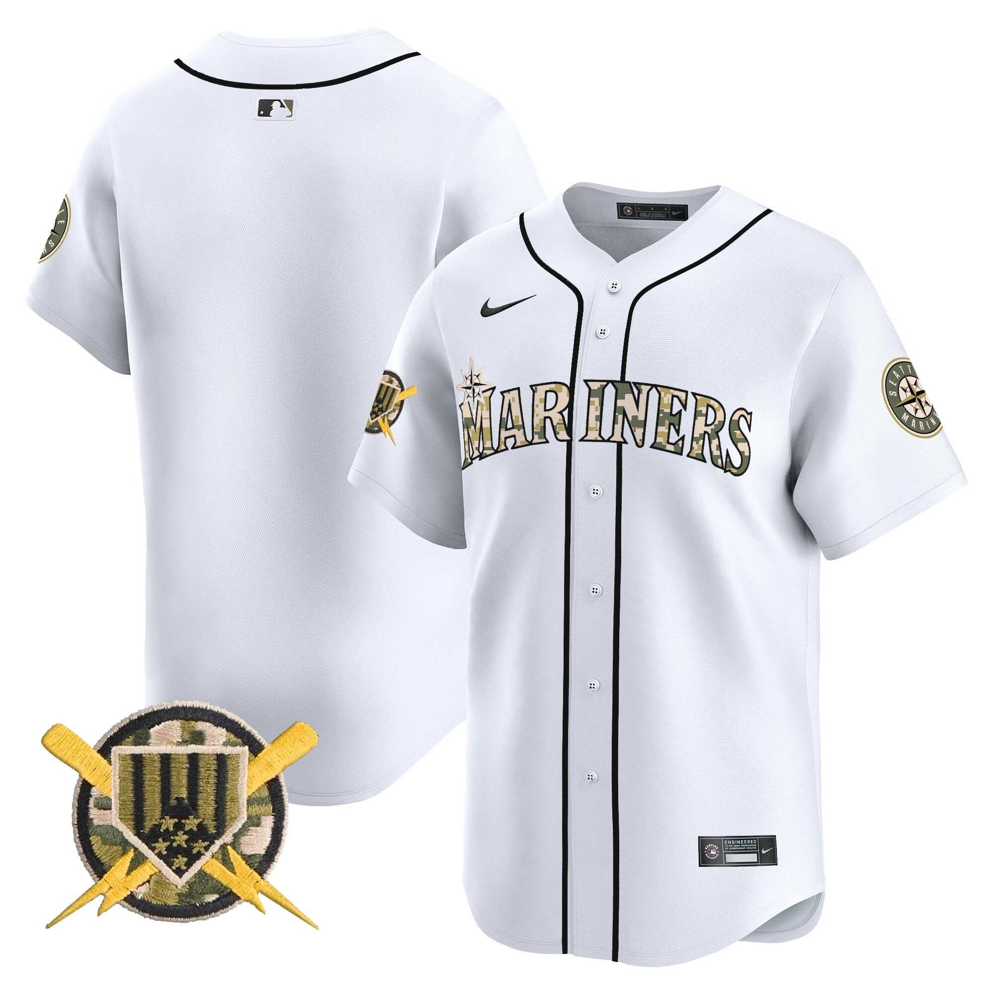 Men's Seattle Mariners Armed Forces Day Vapor Premier Limited White Jersey - All Stitched