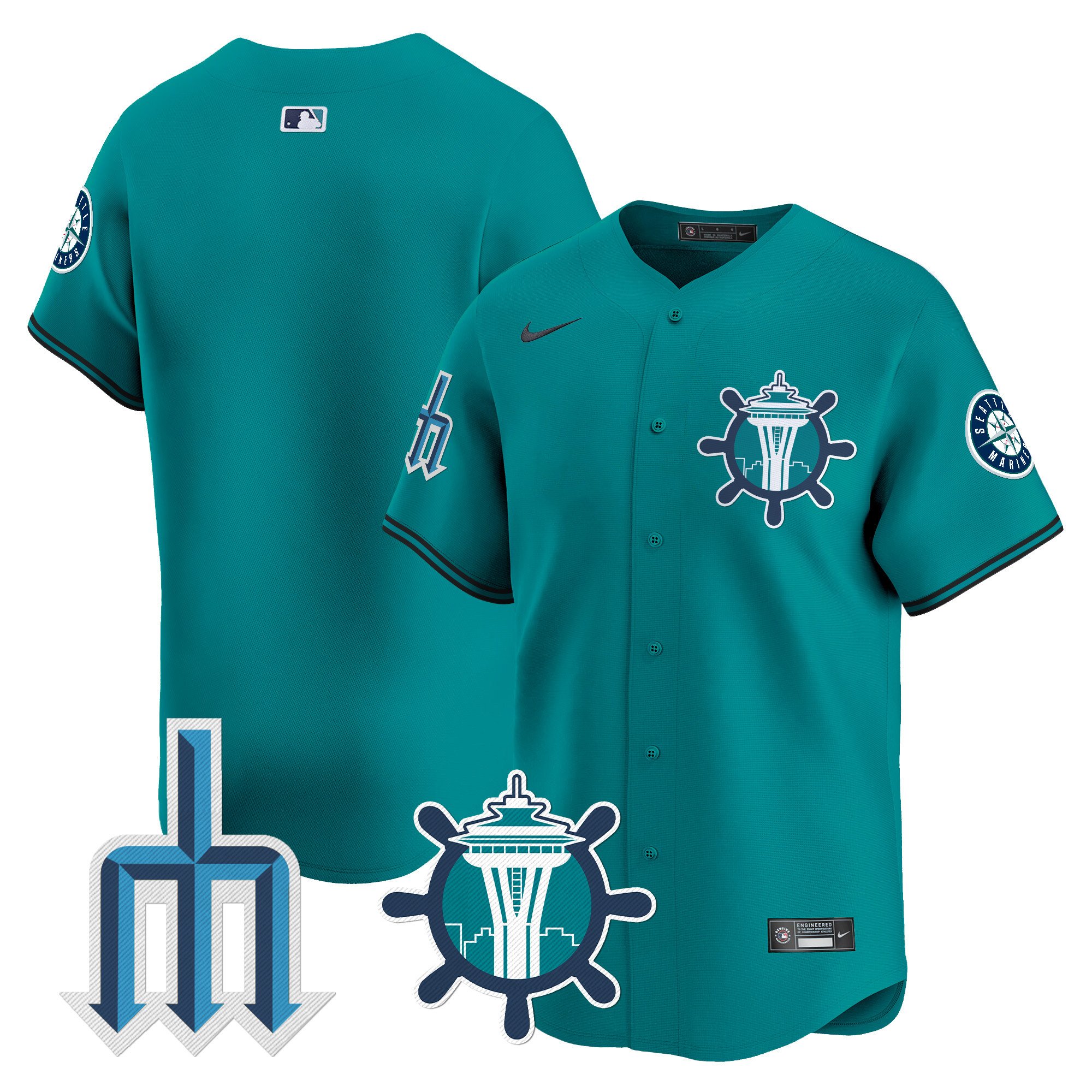 Men's Seattle Mariners Trident Patch Vapor Premier Limited Aqua Jersey - All Stitched
