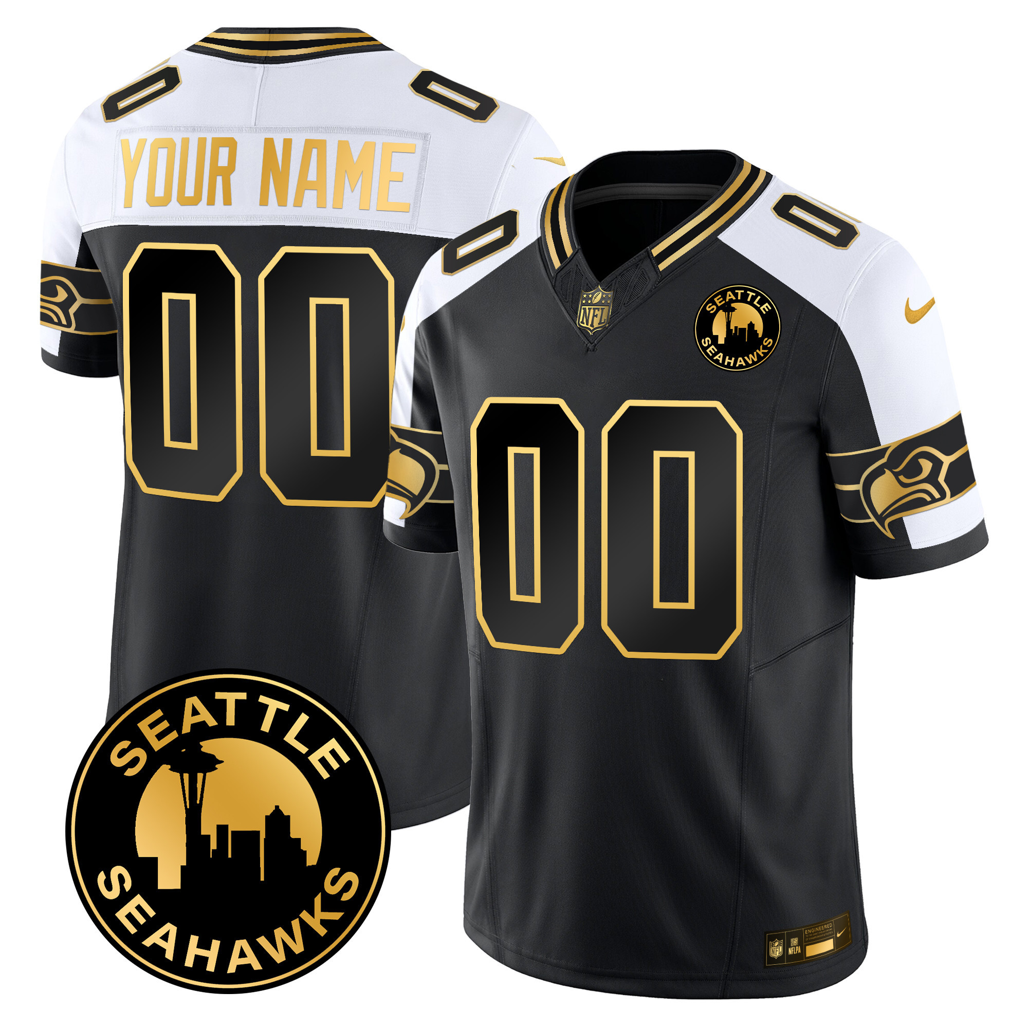 Men's Seattle Seahawks 2024 Seattle City Patch Gold Vapor Limited Custom Alternate Jersey - All Stitched