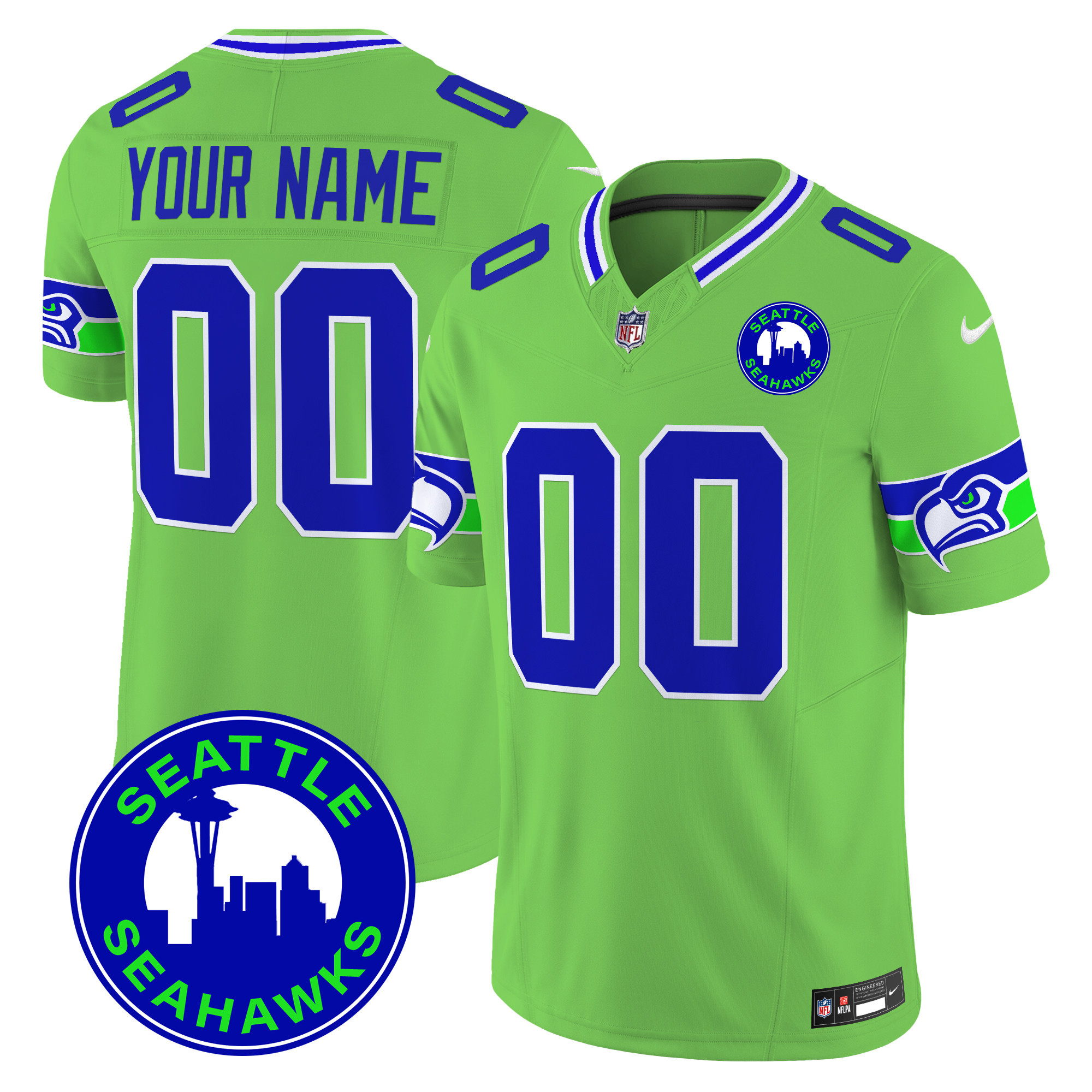 Men's Seattle Seahawks 2024 Seattle City Patch Vapor Limited Custom Green Jersey - All Stitched