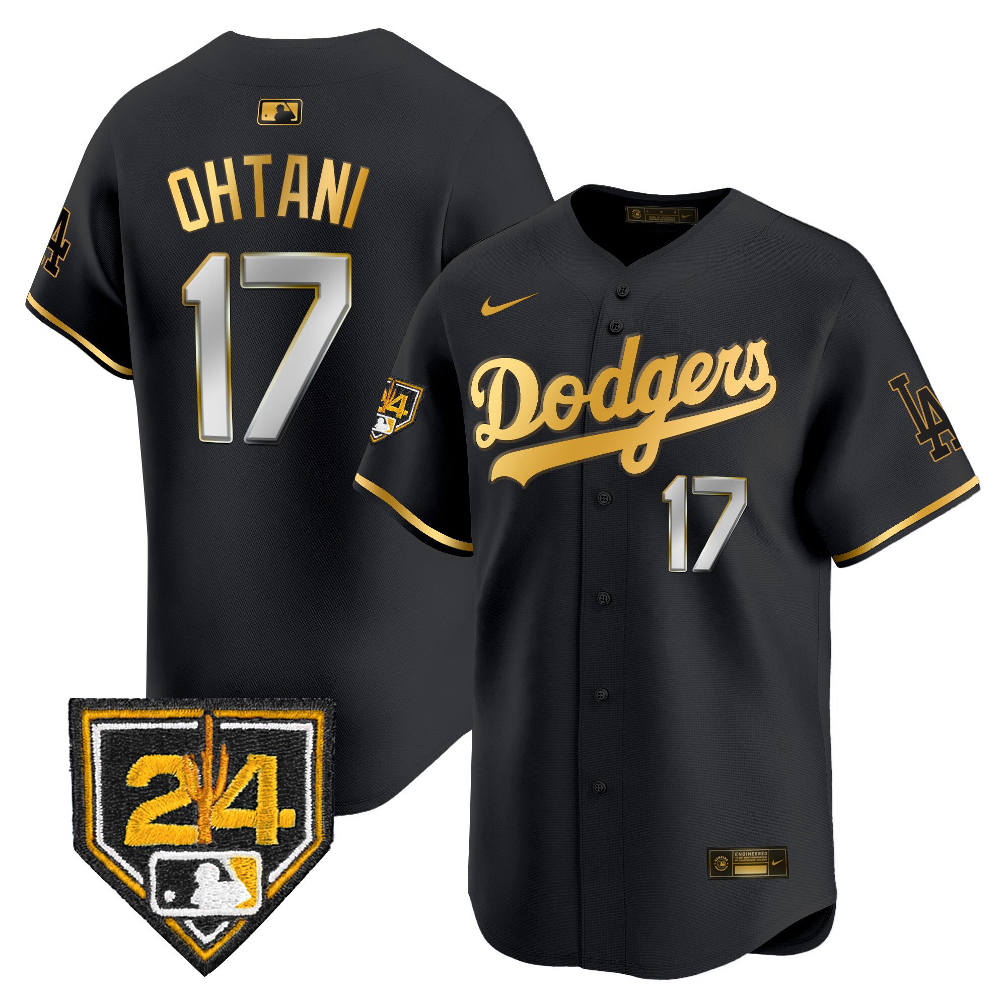 Men's Shohei Ohtani Los Angeles Dodgers 2024 Spring Training Patch Vapor Premier Limited Black Gold Jersey - All Stitched