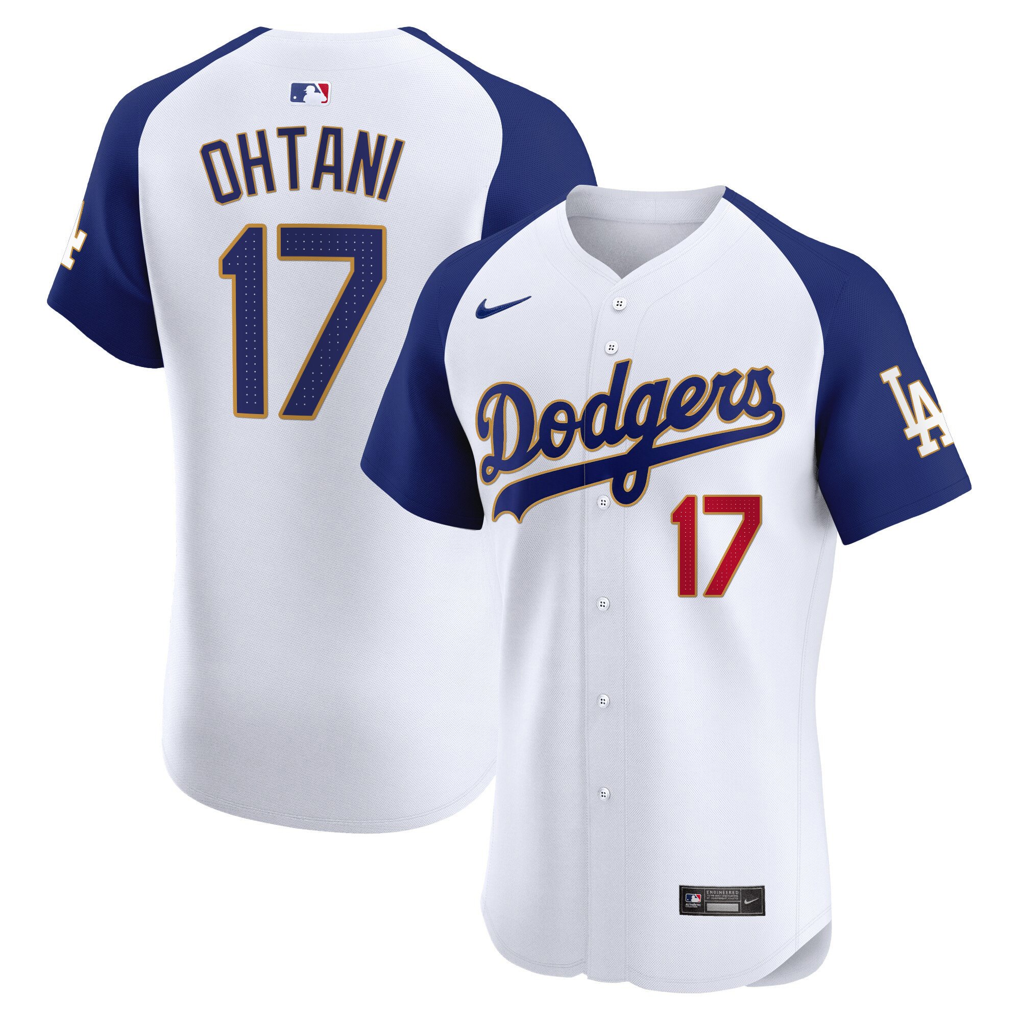 Men's Shohei Ohtani Los Angeles Dodgers Gold Trim Premier Elite Alternate White Jersey - All Stitched