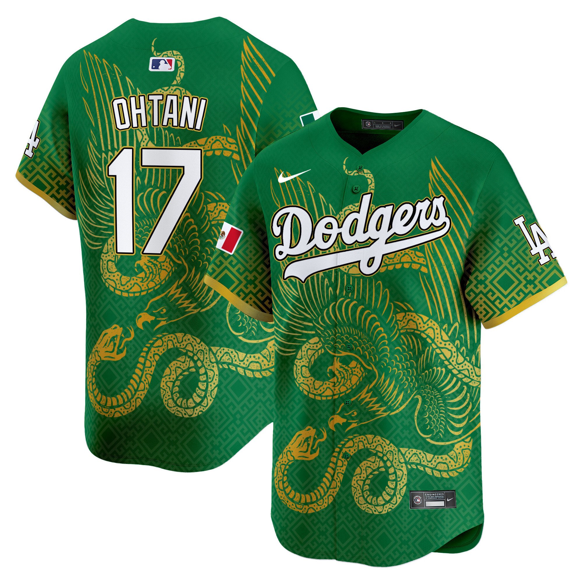 Men's Shohei Ohtani Los Angeles Dodgers Mexico Aztec Serpent Pattern Vapor Premier Limited Green Jersey - Printed