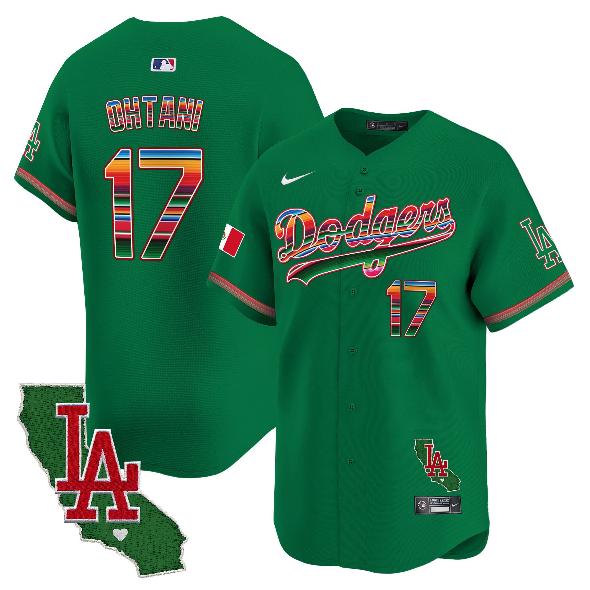 Men's Shohei Ohtani Los Angeles Dodgers Mexico California Patch Vapor Premier Limited Green Jersey - All Stitched