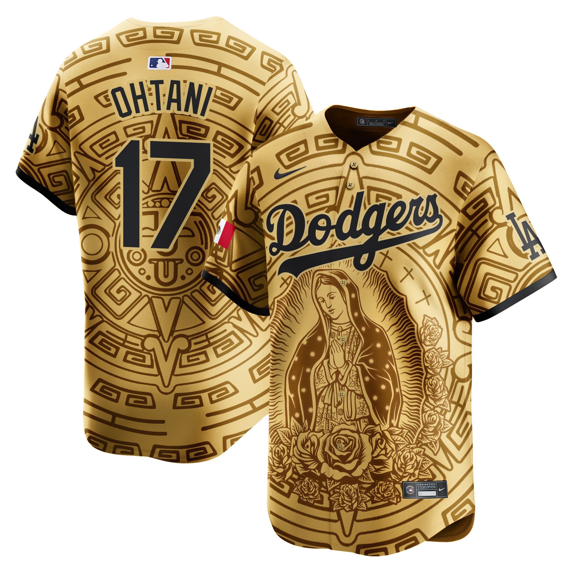 Men's Shohei Ohtani Los Angeles Dodgers Mexico Guadalupe Vapor Premier Limited Gold Jersey V2 - Printed