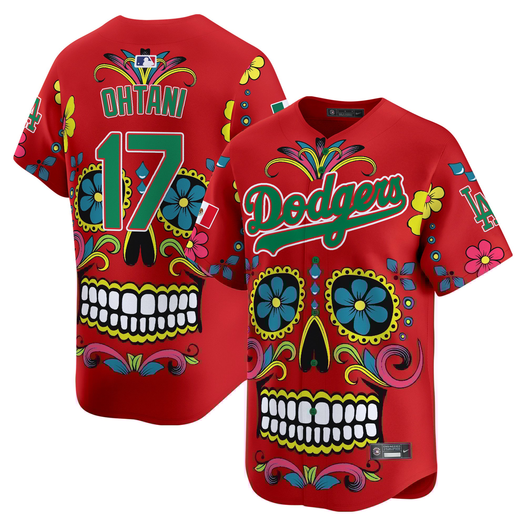 Men's Shohei Ohtani Los Angeles Dodgers Mexico Sugar Skull Vapor Premier Limited Red Jersey - Printed