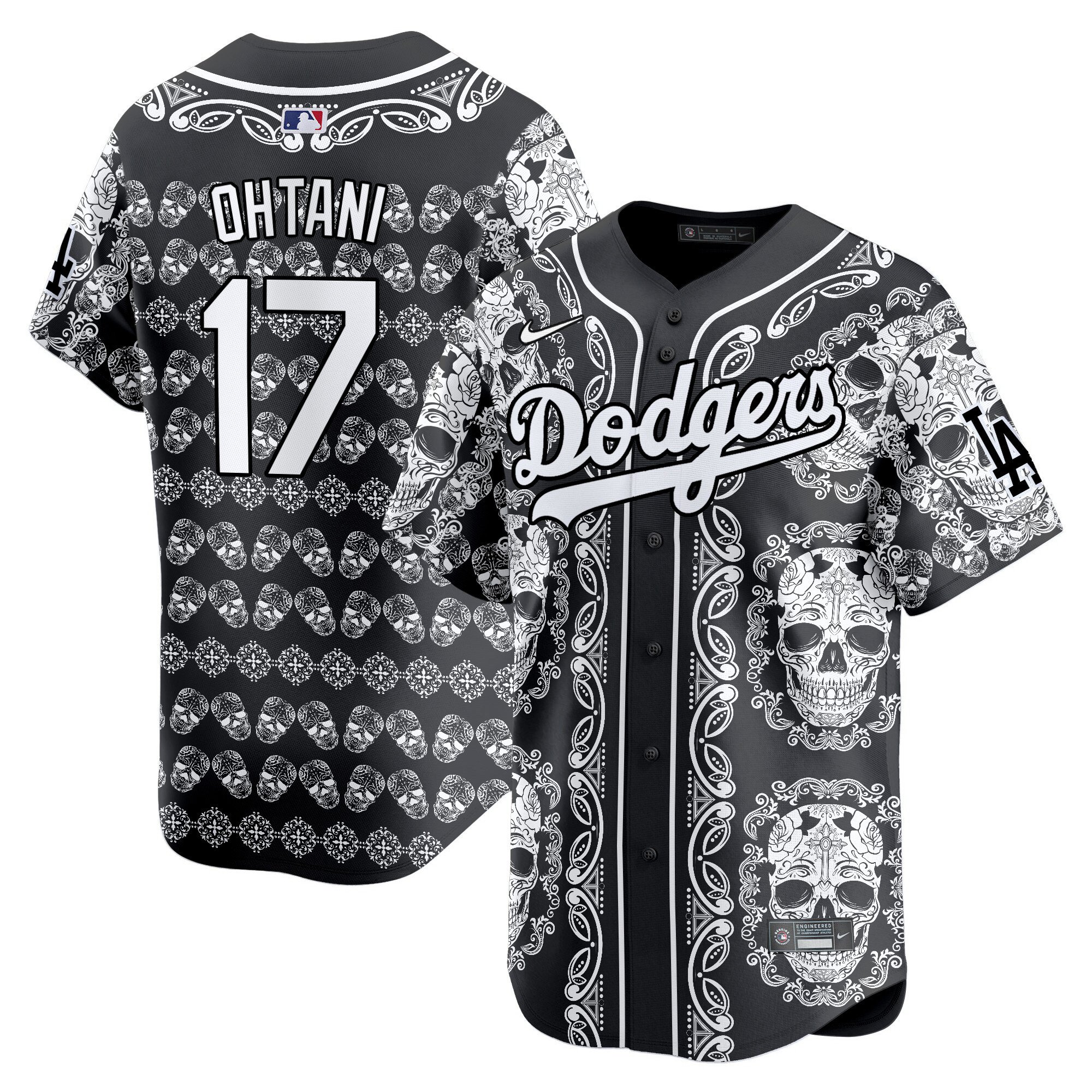 Men's Shohei Ohtani Los Angeles Dodgers Paisley Sugar Skull Vapor Premier Limited White Jersey - Printed