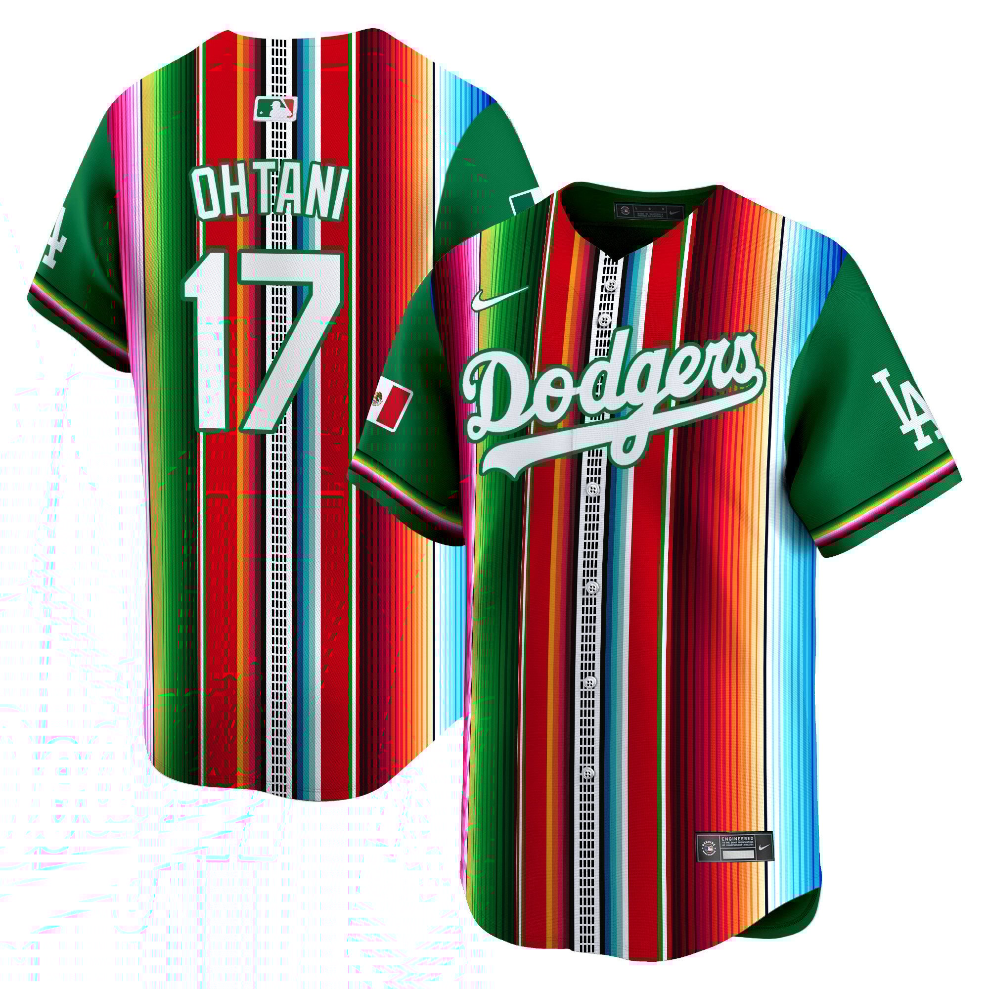 Men's Shohei Ohtani Los Angeles Dodgers Serape Pattern Mexico Vapor Premier Limited Green Jersey V2 - Printed