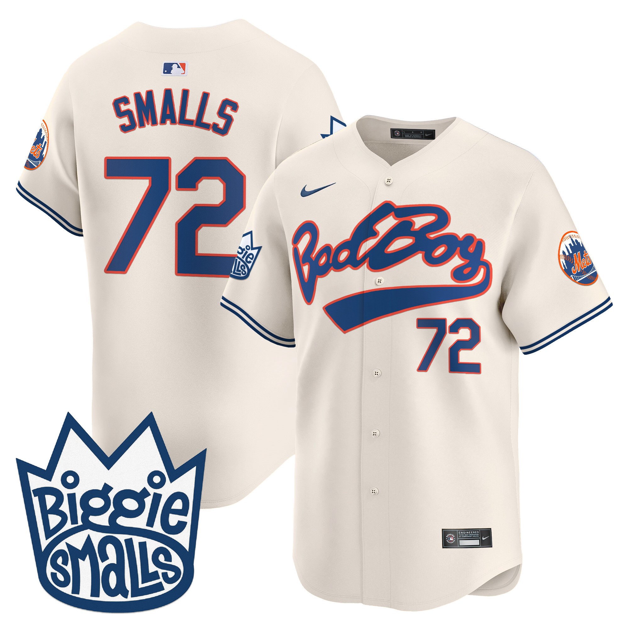Men's Smalls 1972 New York Mets Biggie Smalls Vapor Premier Limited Cream Jersey - All Stitched