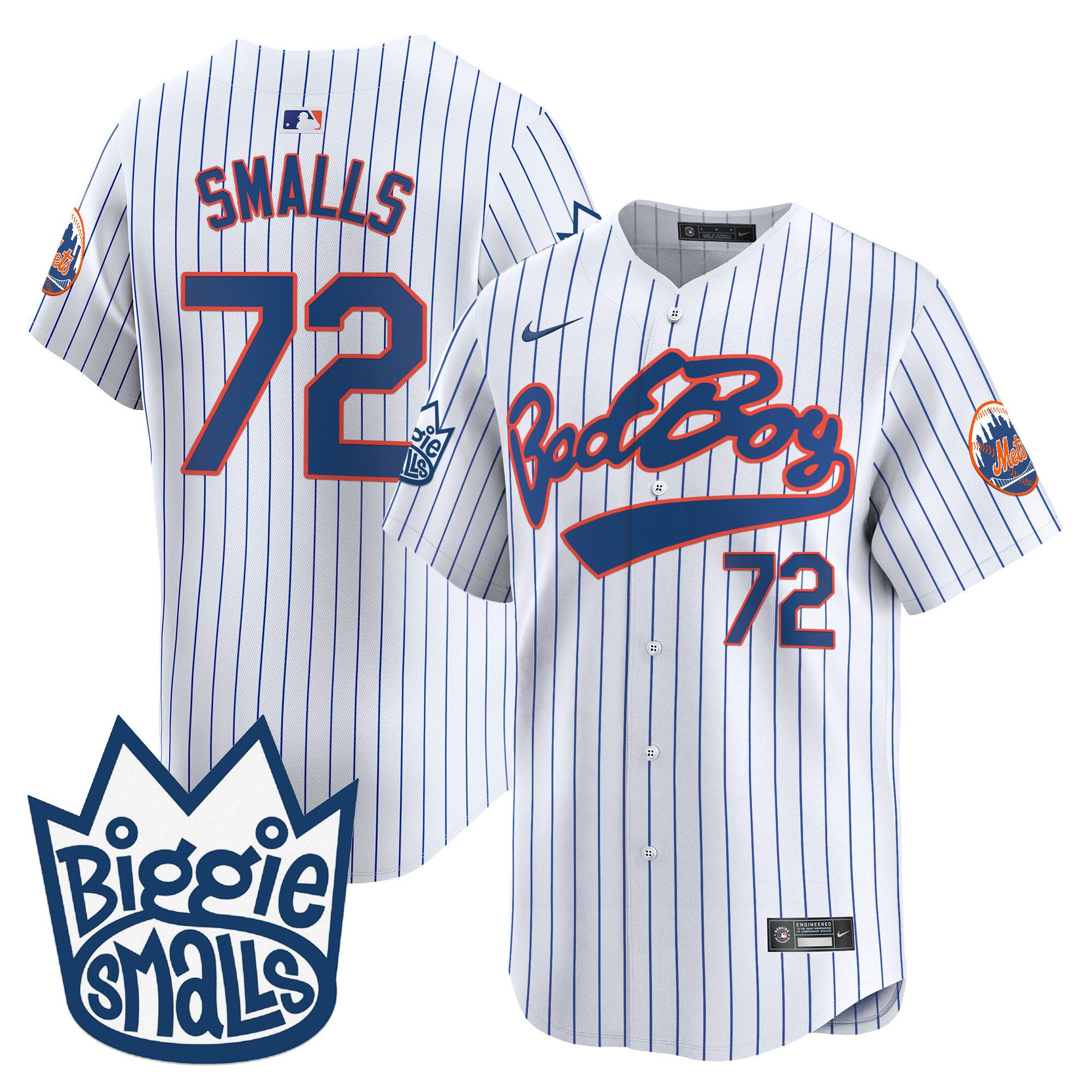 Men's Smalls 1972 New York Mets Biggie Smalls Vapor Premier Limited Pinstripe Jersey - All Stitched