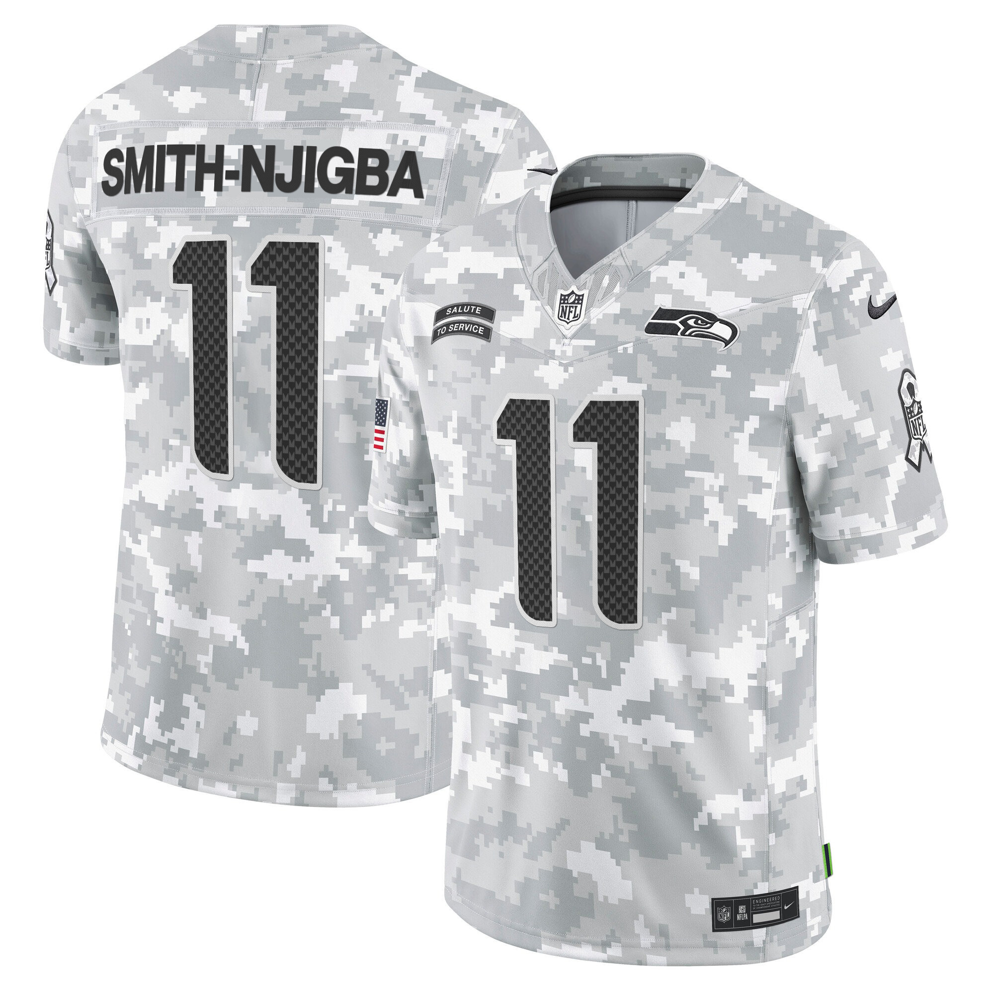 Men's Smith-Njigba Seattle Seahawks 2024 Salute to Service Vapor Limited Jersey - Arctic Camo - All Stitched