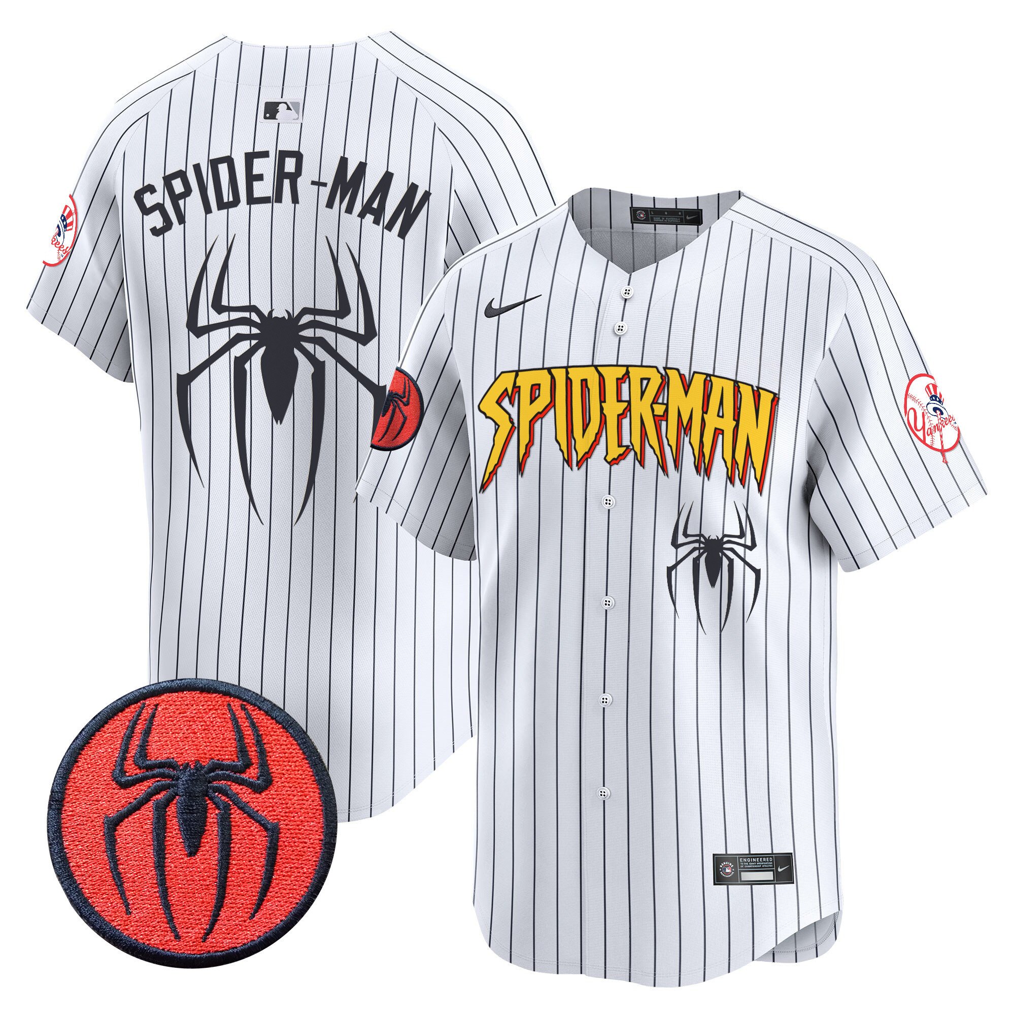 Men's Spider-Man New York Yankees Spider-Man Vapor Premier Limited Pinstripe Jersey - All Stitched