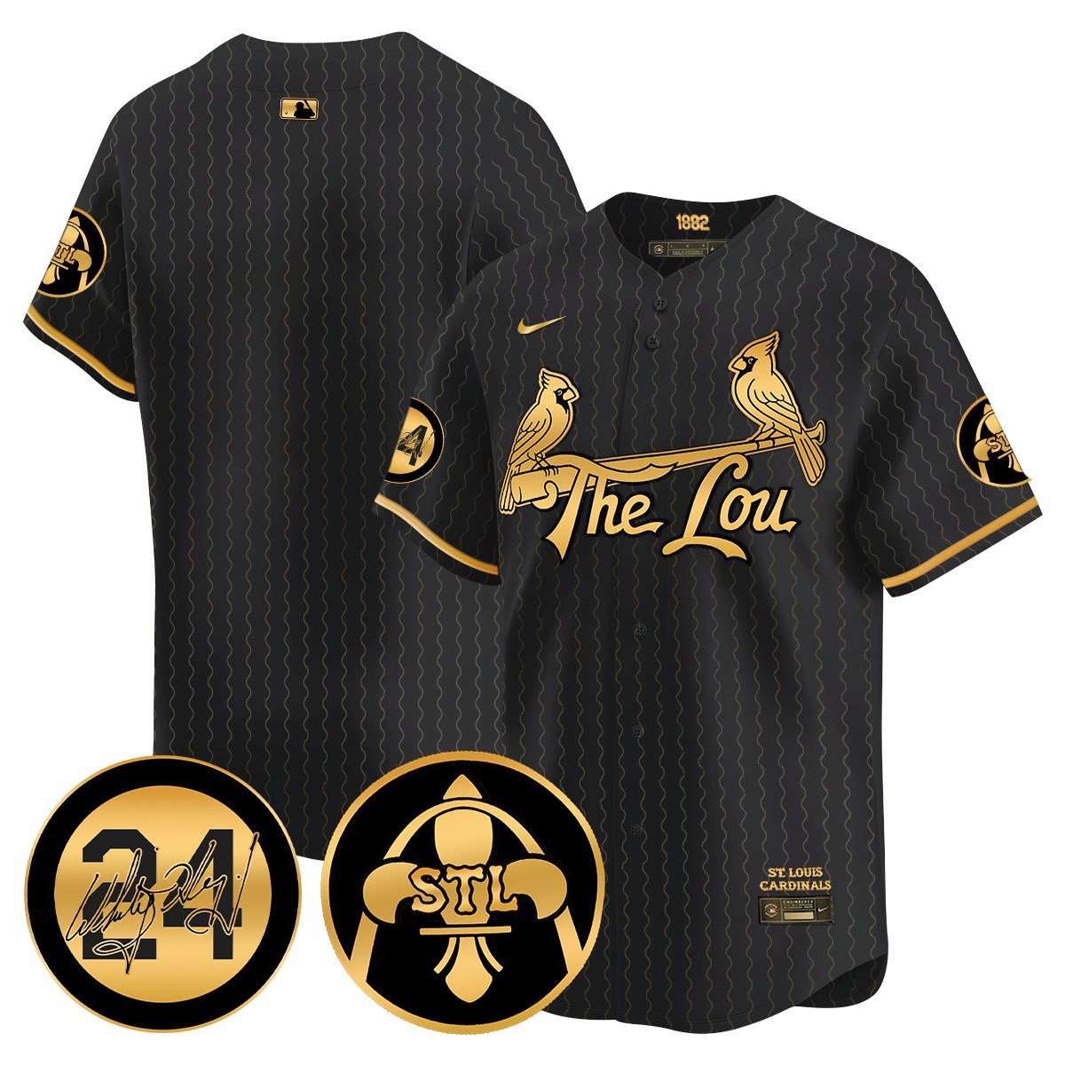 Men's St. Louis Cardinals 2024 City Connect Whitey Herzog Patch Vapor Premier Limited Black Gold Jersey V2 - All Stitched