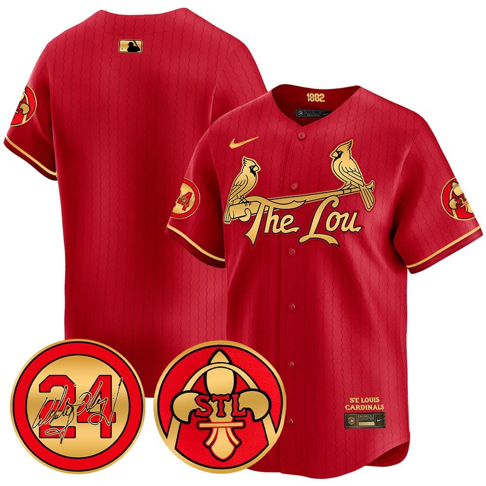 Men's St. Louis Cardinals 2024 City Connect Whitey Herzog Patch Vapor Premier Limited Red Gold Jersey V2 - All Stitched