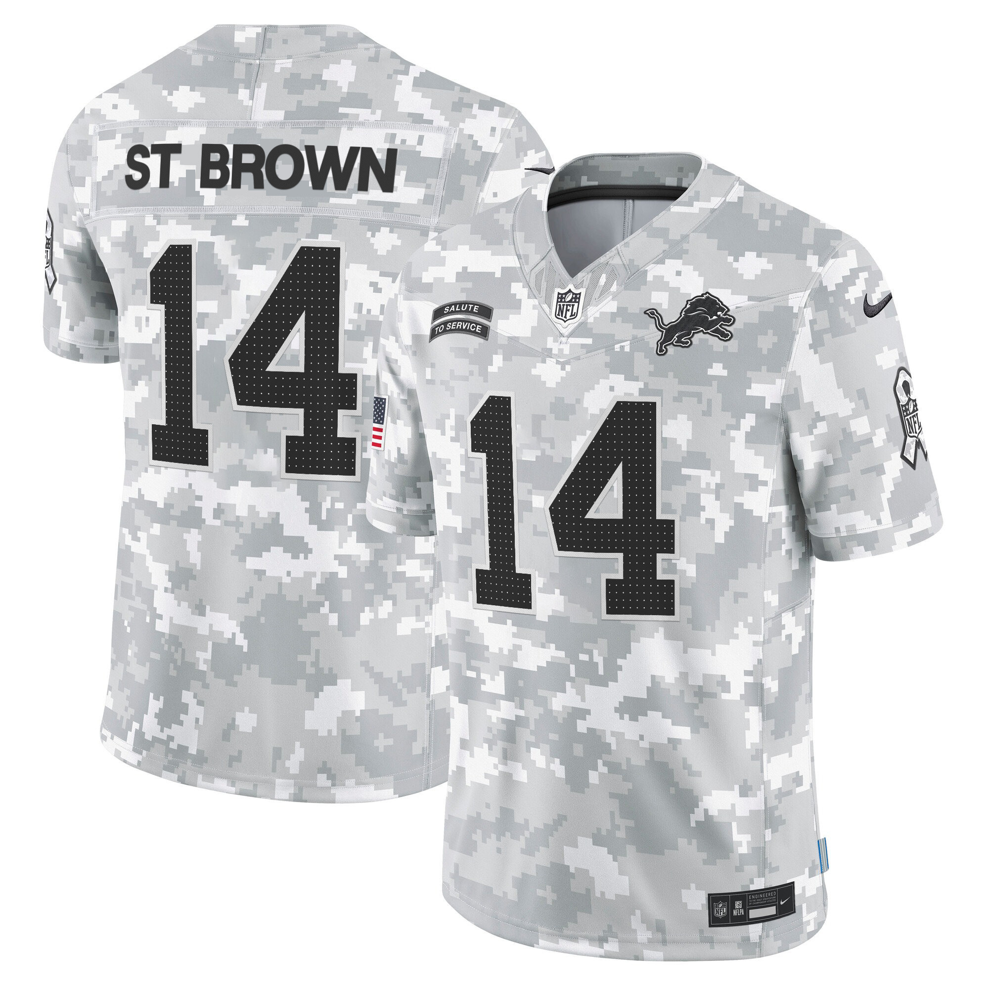 Men's St.Brown Detroit Lions 2024 Salute to Service Vapor Limited Jersey - Arctic Camo - All Stitched