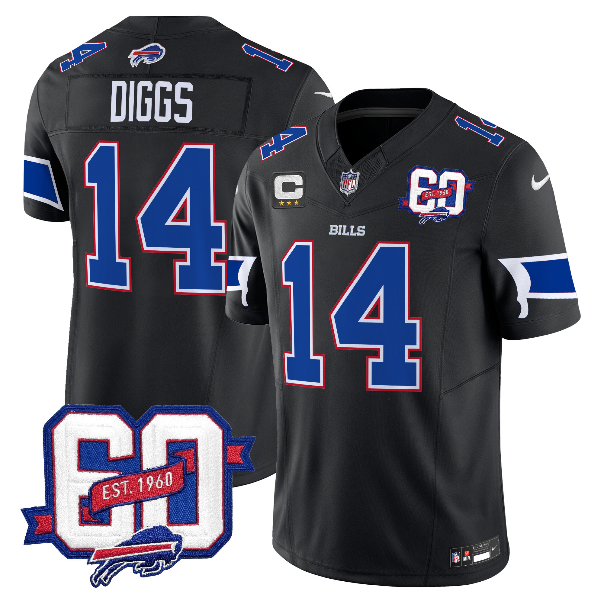 Men's Stefon Diggs Buffalo Bills 60th Anniversary Patch Vapor Limited Black Jersey - All Stitched