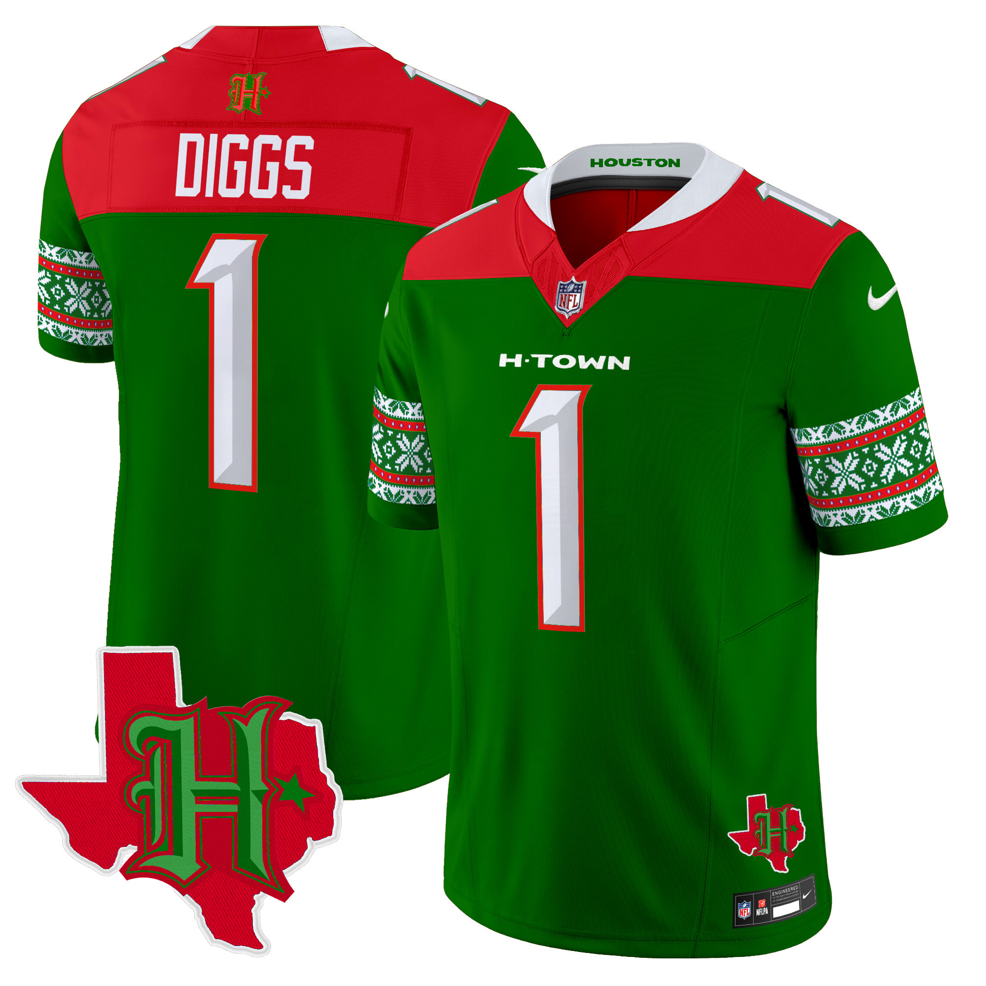 Men's Stefon Diggs Houston Texans 2024 Christmas Vapor Limited Green Jersey - All Stitched
