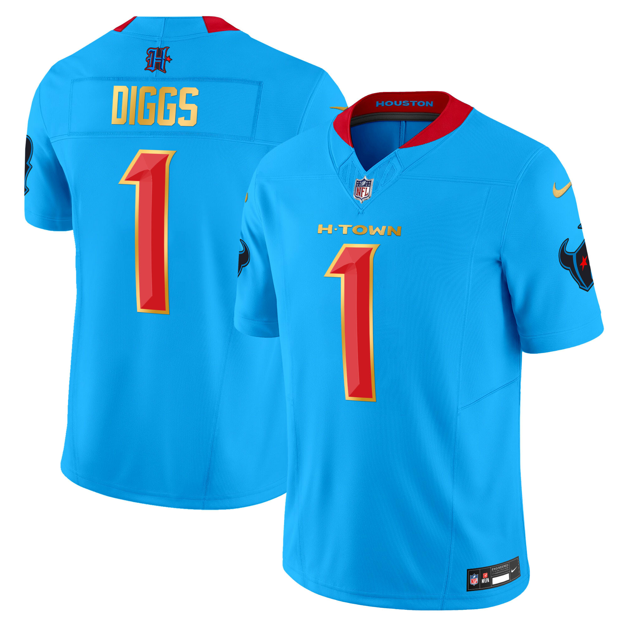 Men's Stefon Diggs Houston Texans 2024 Gold Trim Vapor Limited Blue Jersey - All Stitched