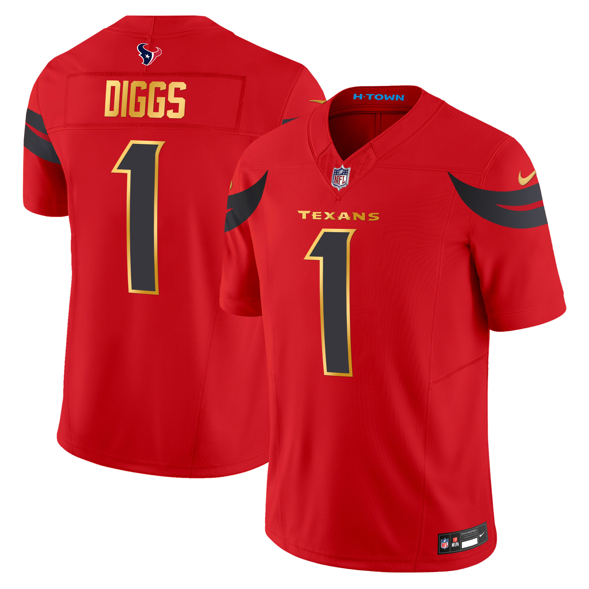 Men's Stefon Diggs Houston Texans 2024 Gold Trim Vapor Limited Red Jersey - All Stitched