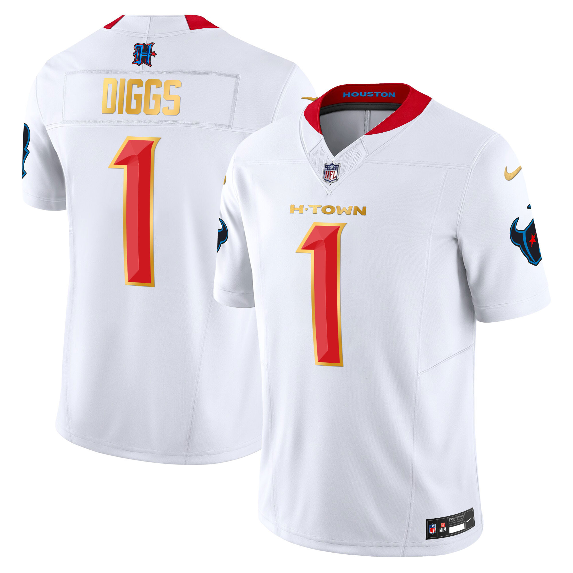 Men's Stefon Diggs Houston Texans 2024 Gold Trim Vapor Limited White Jersey - All Stitched