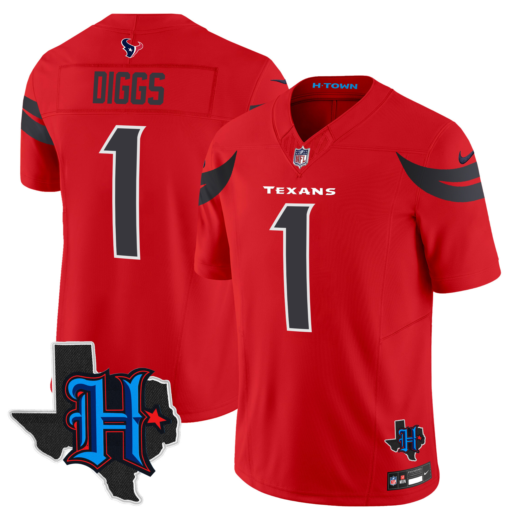 Men's Stefon Diggs Houston Texans 2024 Texas Patch Vapor Limited Red Jersey V3 - All Stitched
