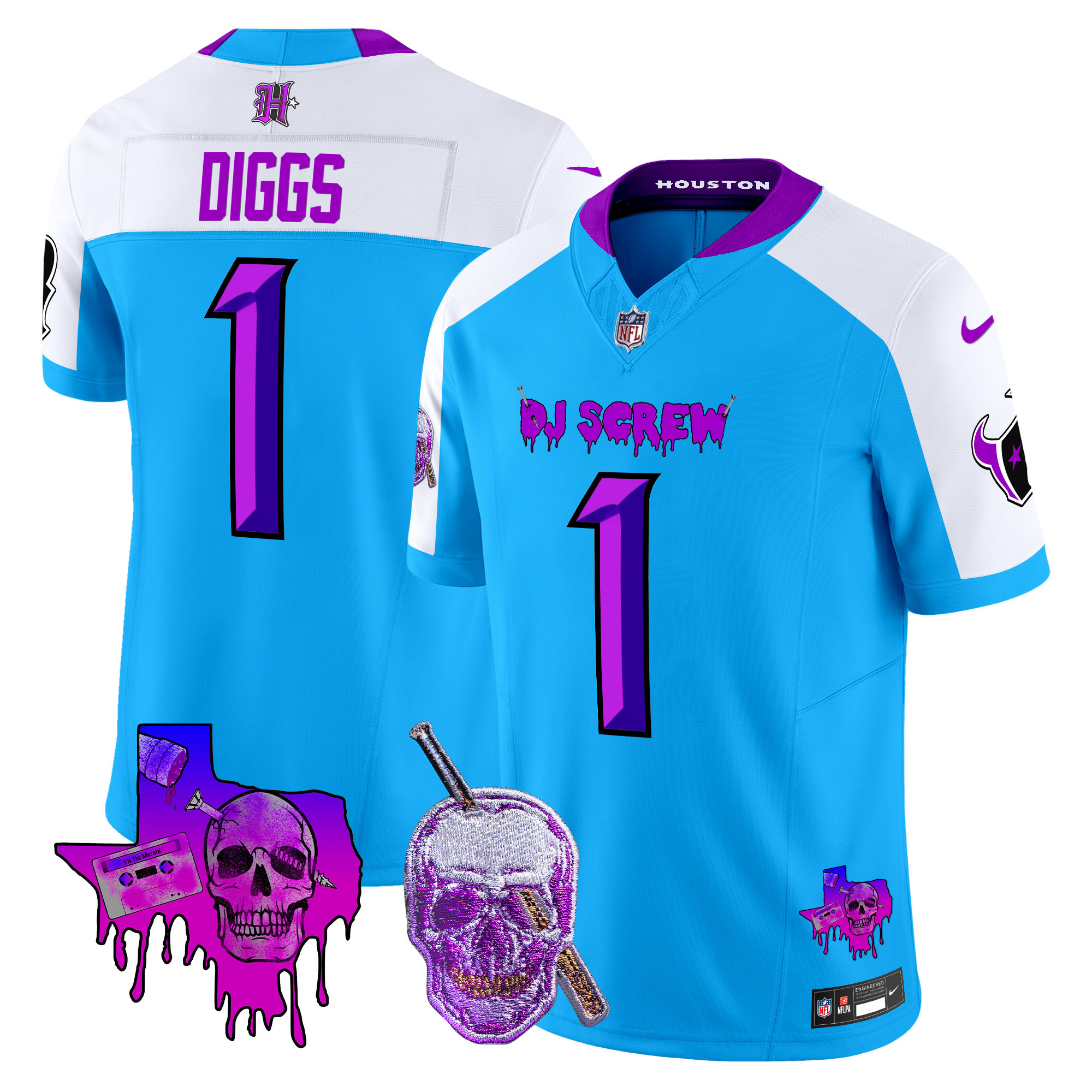 Men's Stefon Diggs Houston Texans DJ Screw Vapor Limited Blue Alternate Jersey - All Stitched