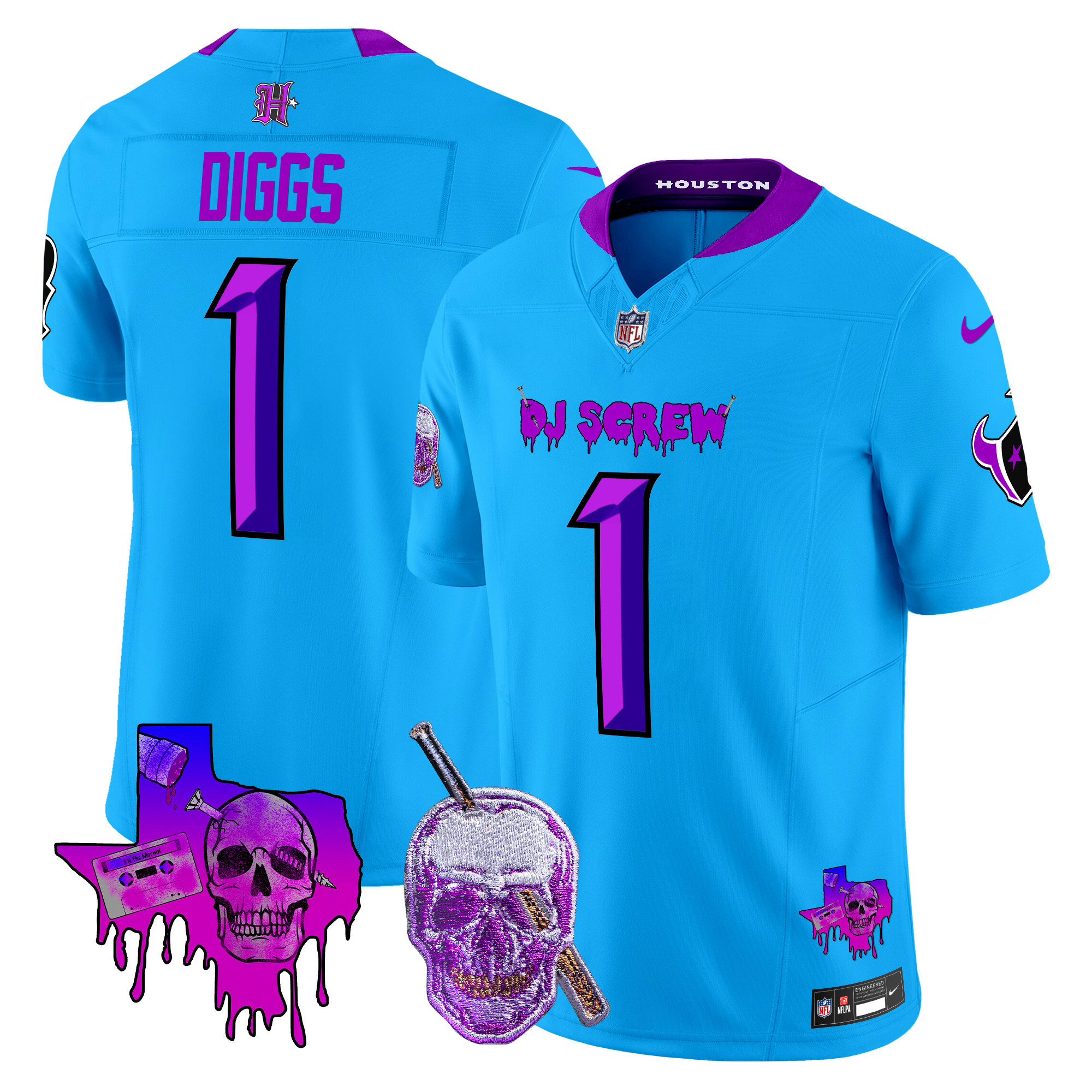 Men's Stefon Diggs Houston Texans DJ Screw Vapor Limited Blue Jersey - All Stitched