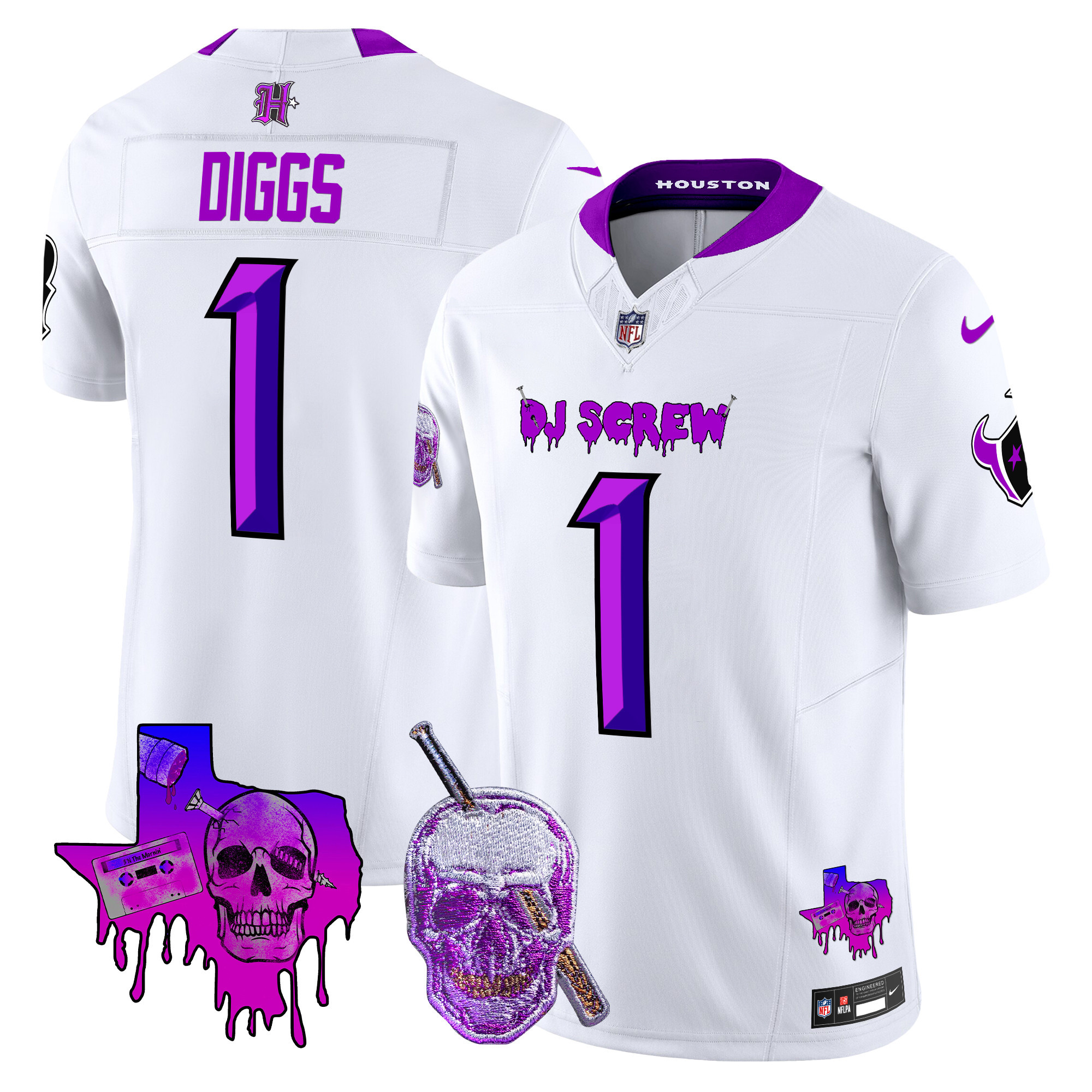 Men's Stefon Diggs Houston Texans DJ Screw Vapor Limited White Jersey - All Stitched
