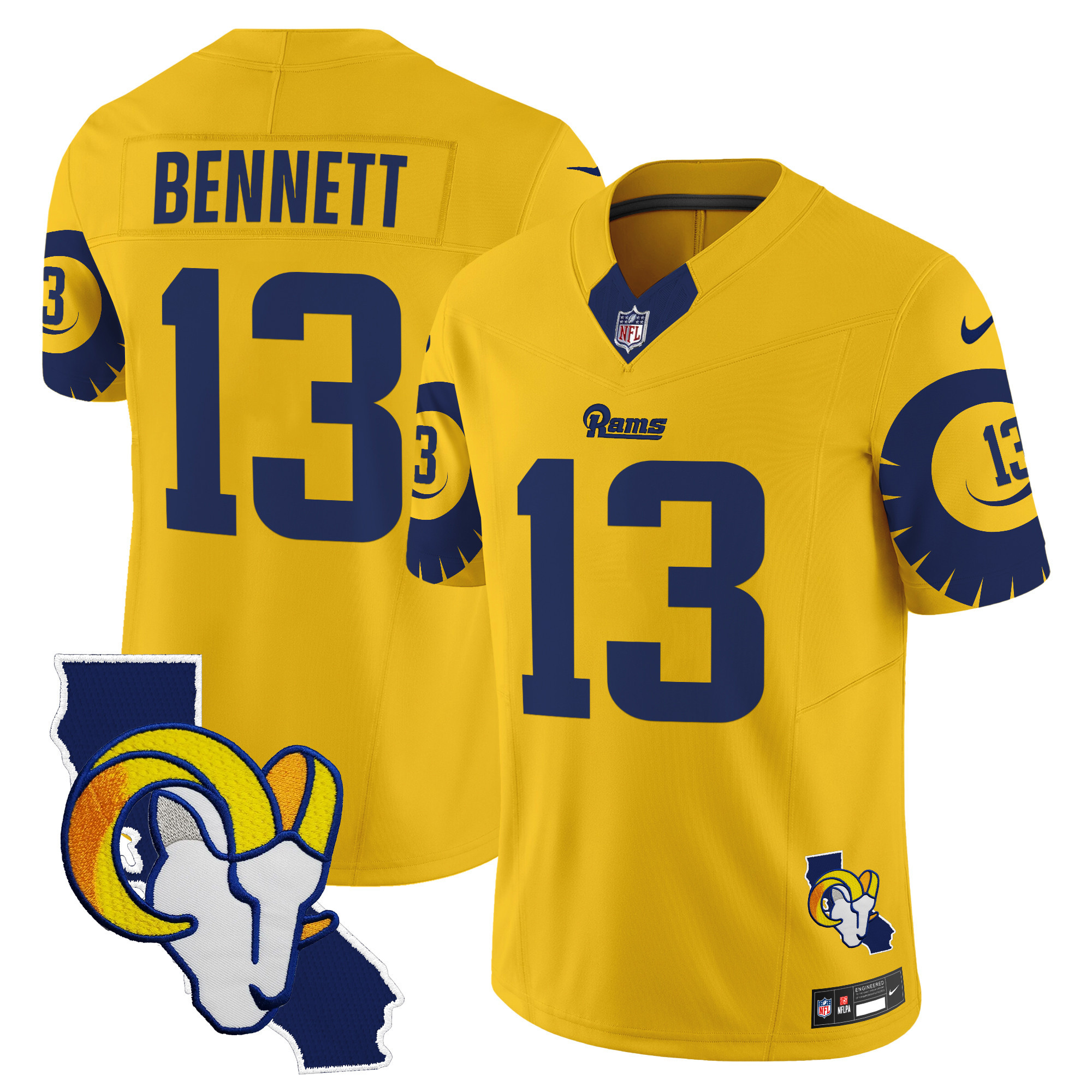 Men's Stetson Bennett Los Angeles Rams Special Vapor Limited Gold Jersey V2 - All Stitched