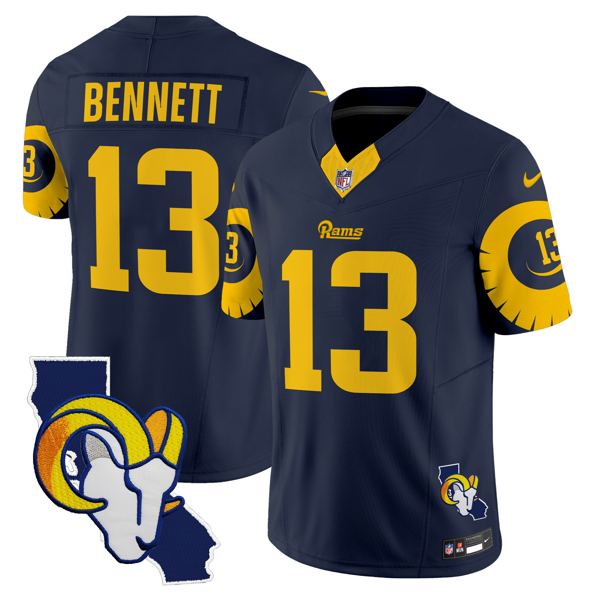 Men's Stetson Bennett Los Angeles Rams Special Vapor Limited Navy Jersey V2 - All Stitched
