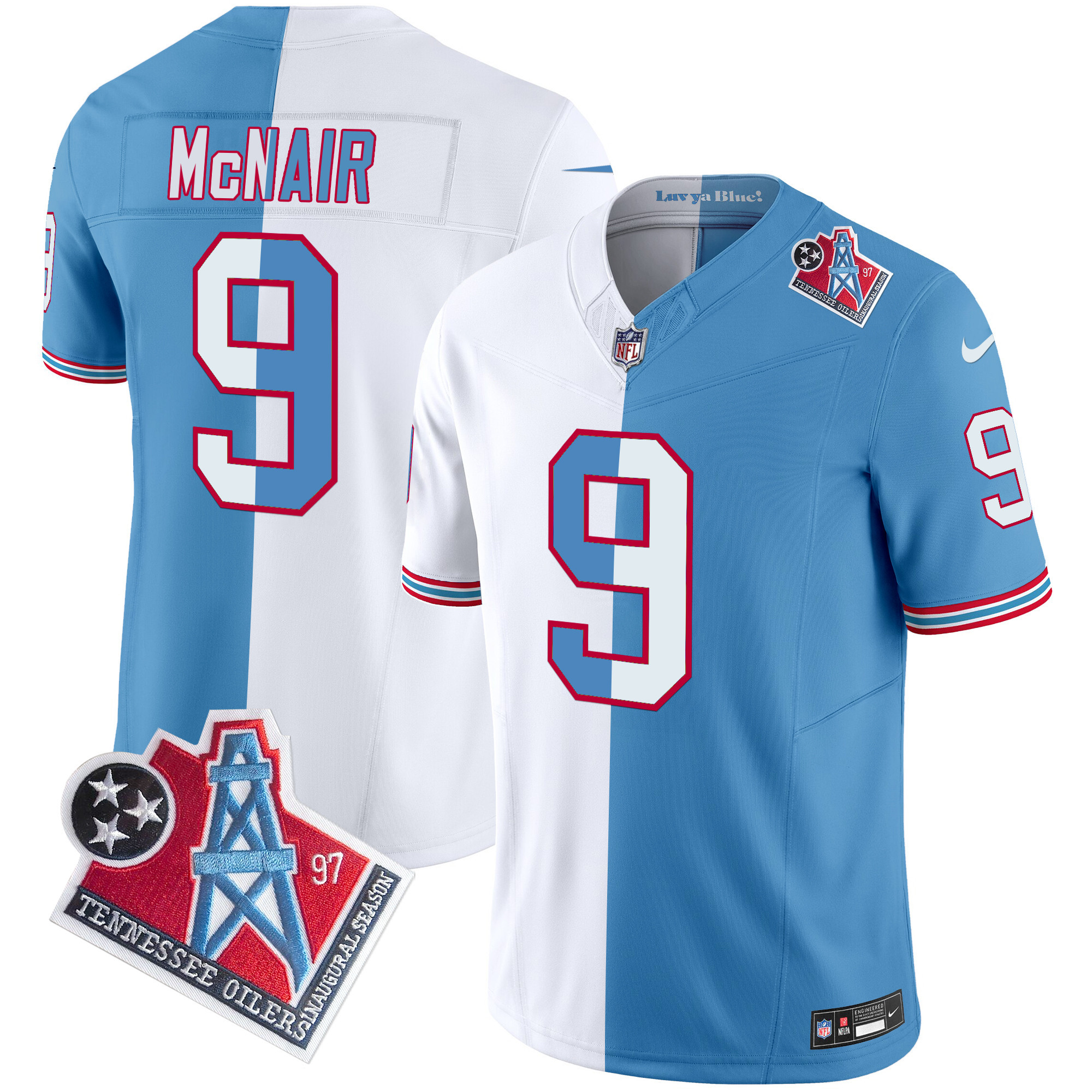 Men's Steve Mcnair Tennessee Titans 1997 Throwback Limited Vapor Limited Split Jersey - All Stitched